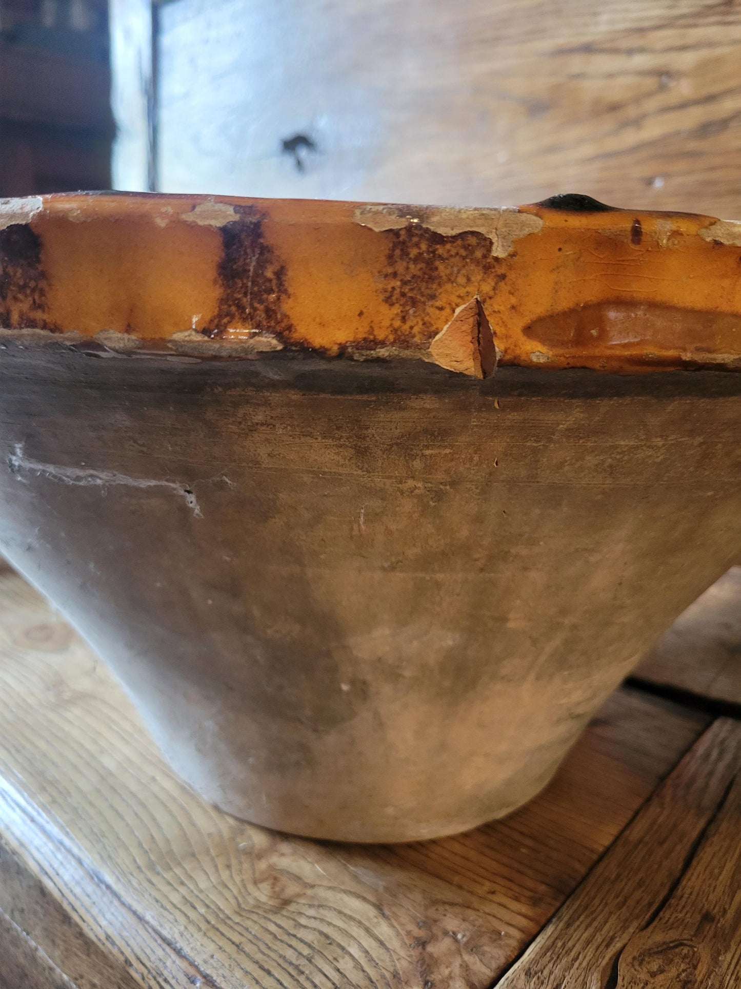 Large French Dough Mixing Tian Bowl, Oversized Provencale Stoneware, Yellow Ochre Glaze, France c.1890