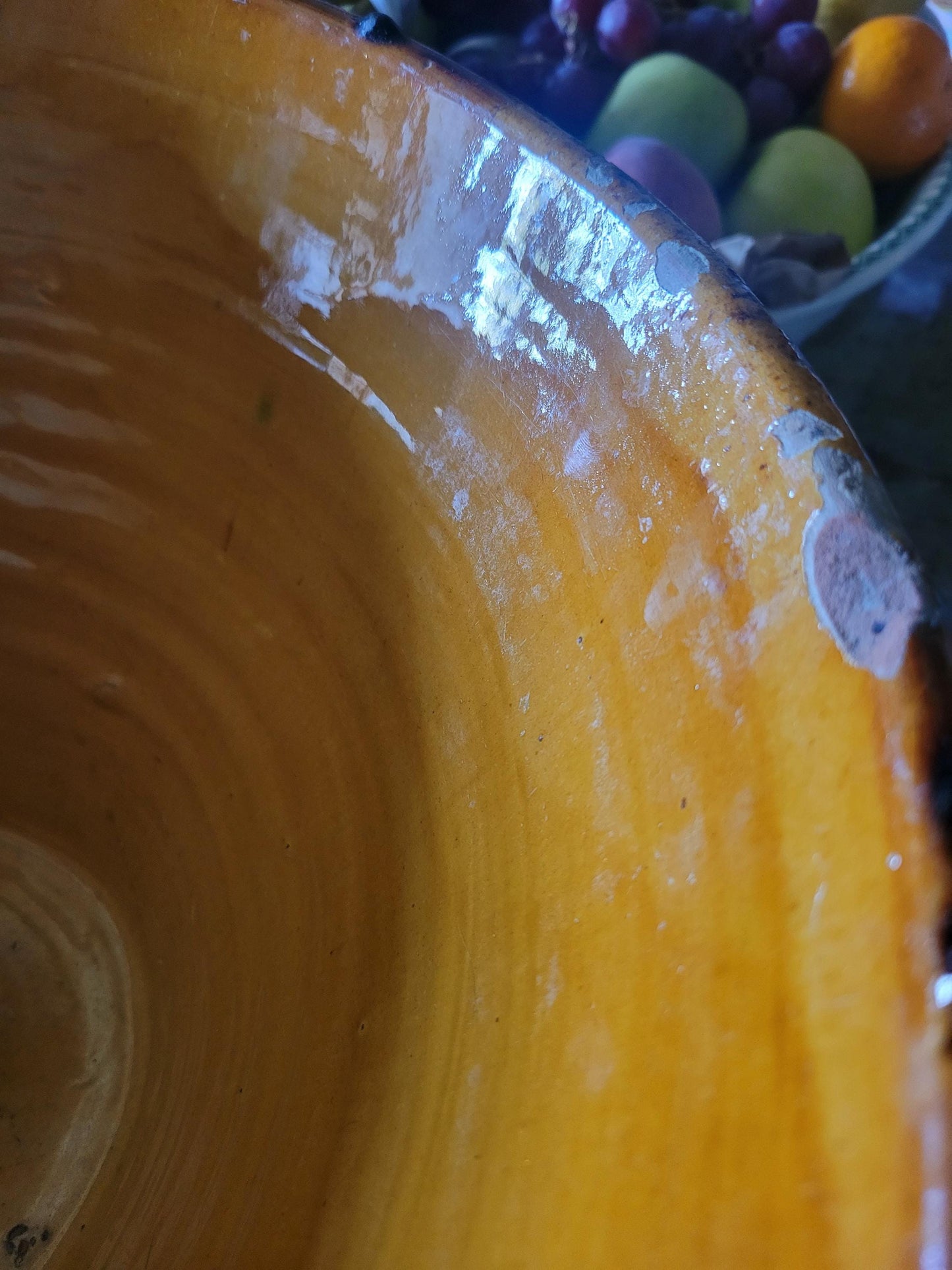 Large French Dough Mixing Tian Bowl, Oversized Provencale Stoneware, Yellow Ochre Glaze, France c.1890