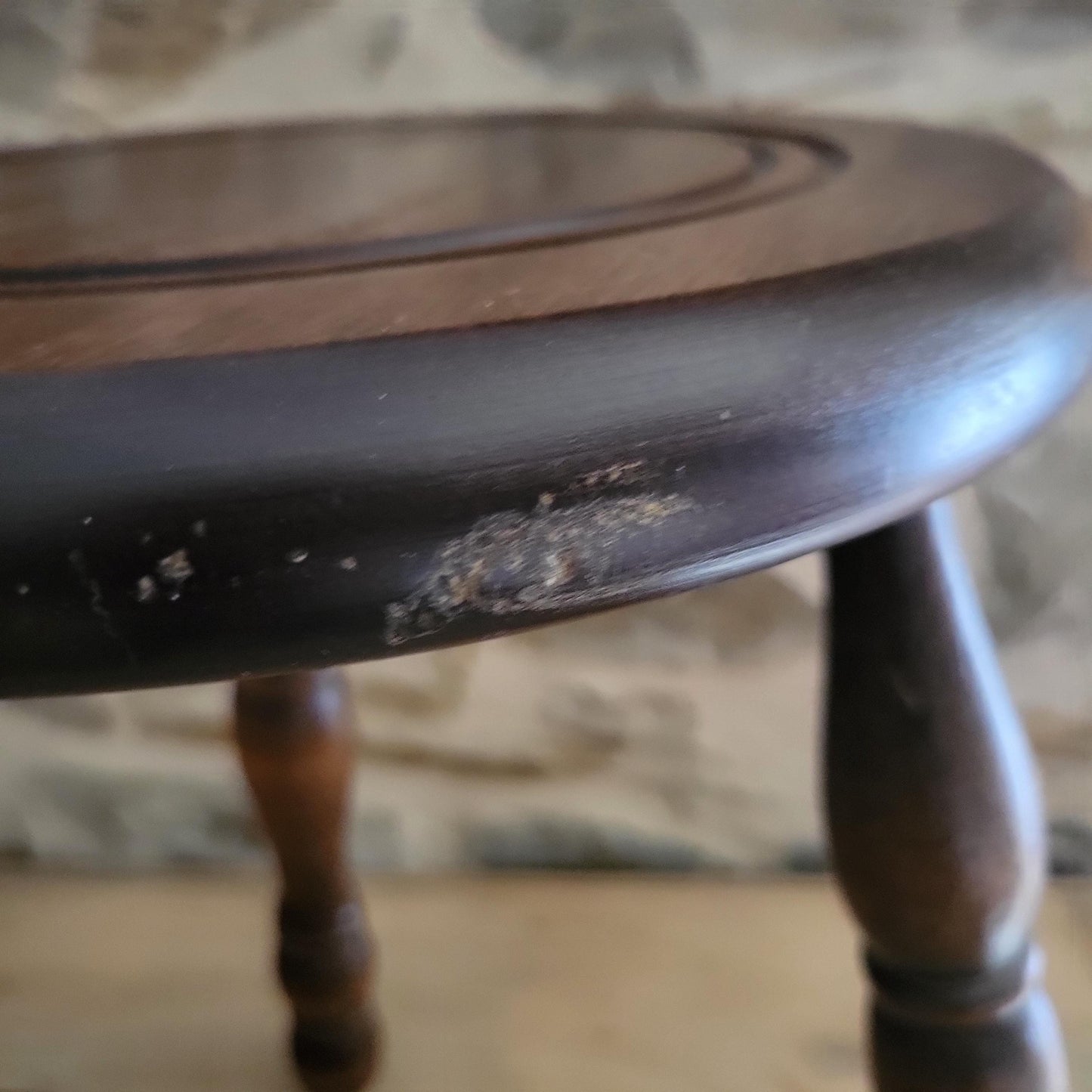 Tall Bobbin-Leg Tripod Oak Wood Stool, France c.1960