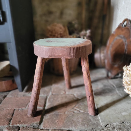 Primitive Tripod Milking Stool, Rough-Carved Oak, France c.1920