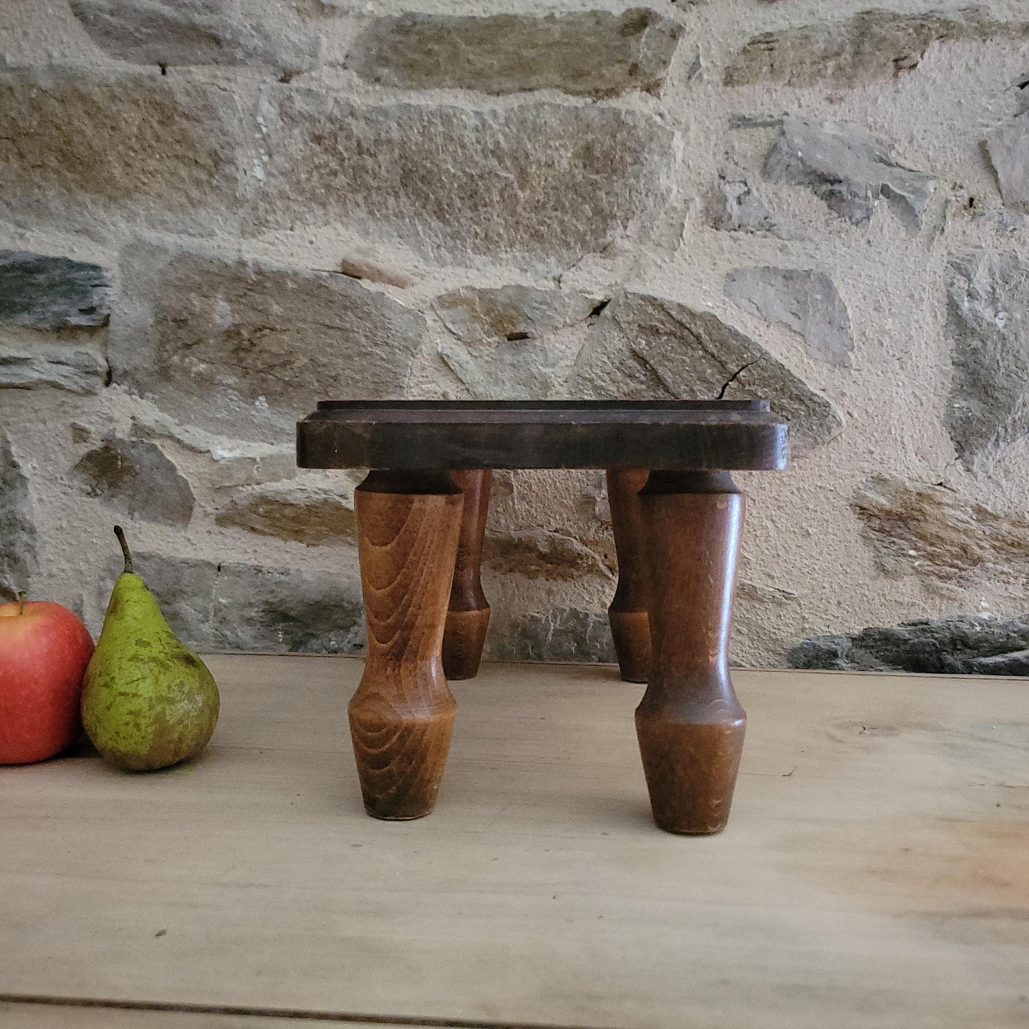 Small Vintage French Foot Stool in Solid Wood, c.1960