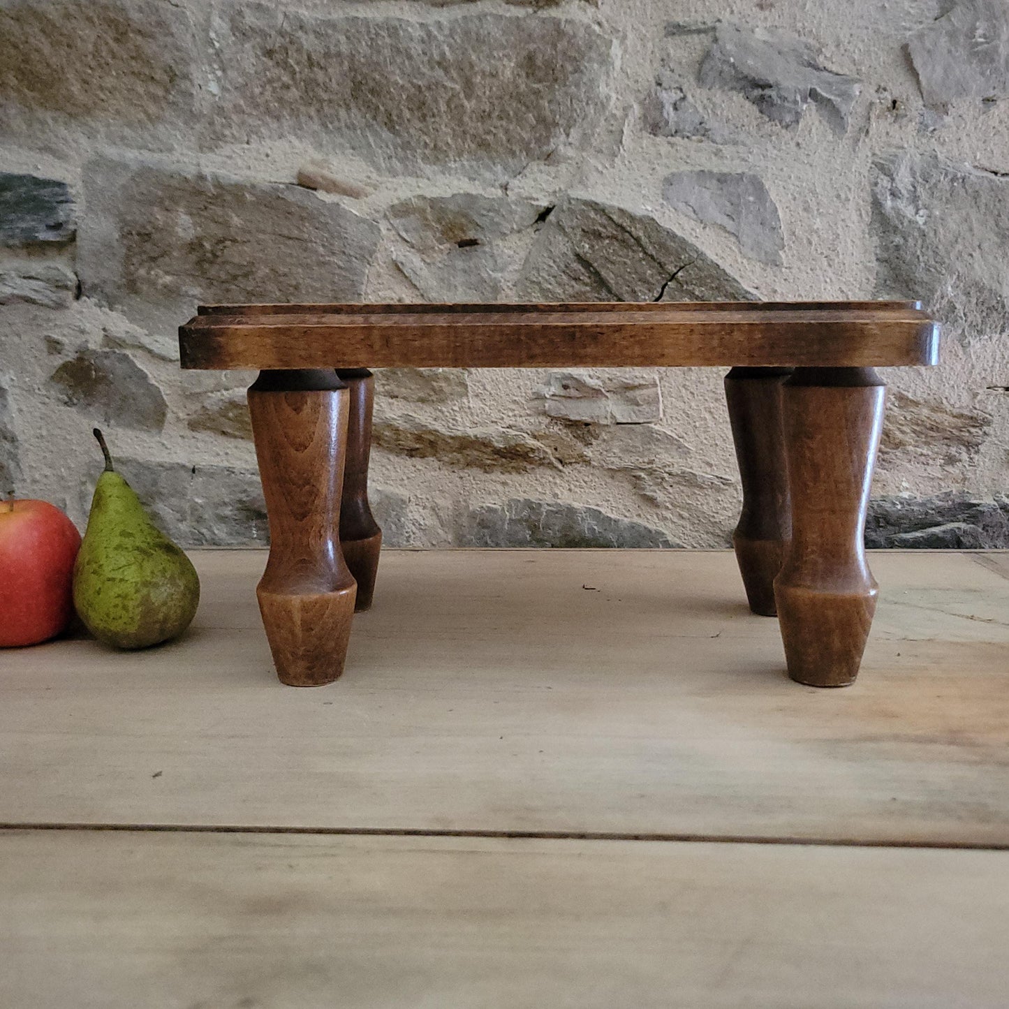 Small Vintage French Foot Stool in Solid Wood, c.1960