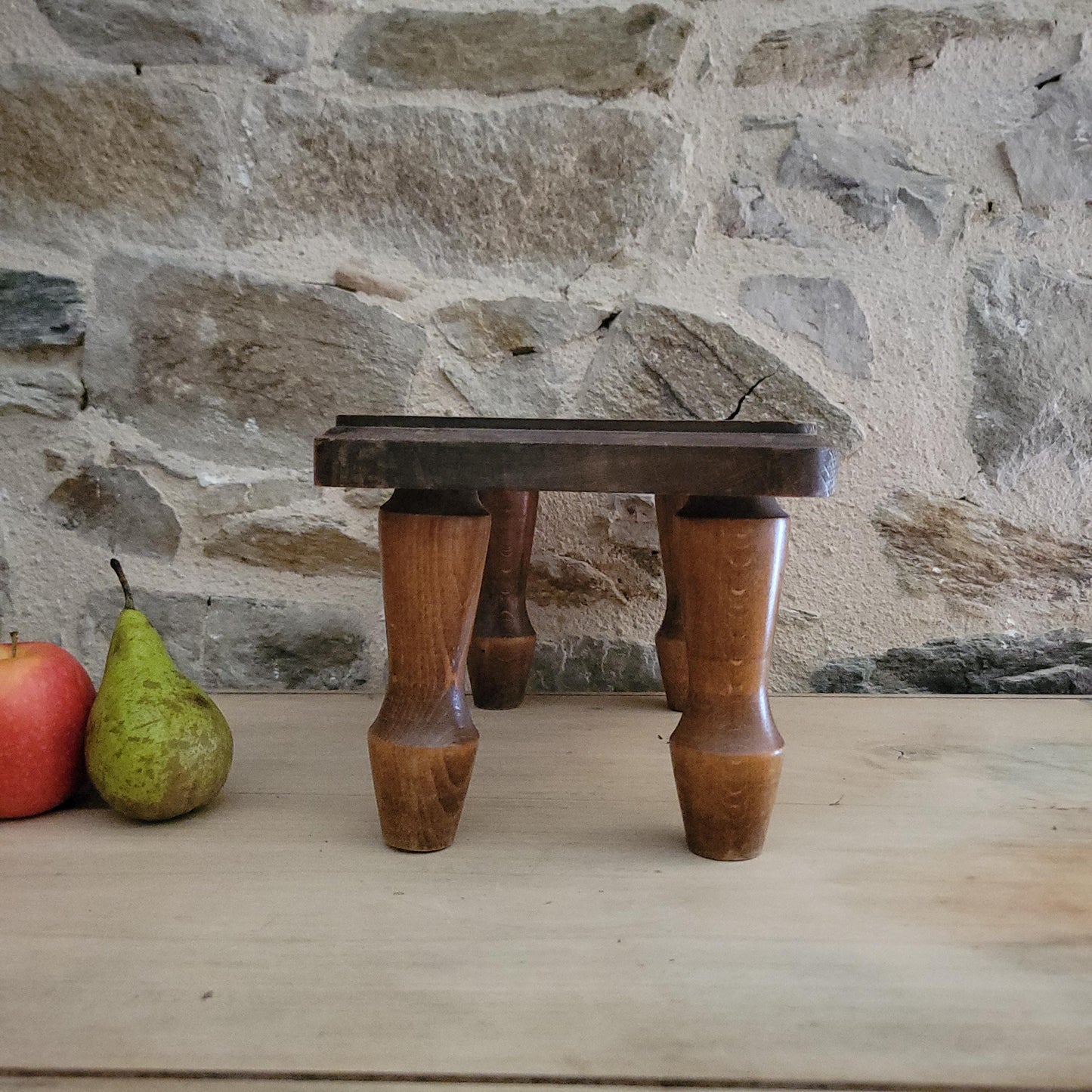Small Vintage French Foot Stool in Solid Wood, c.1960