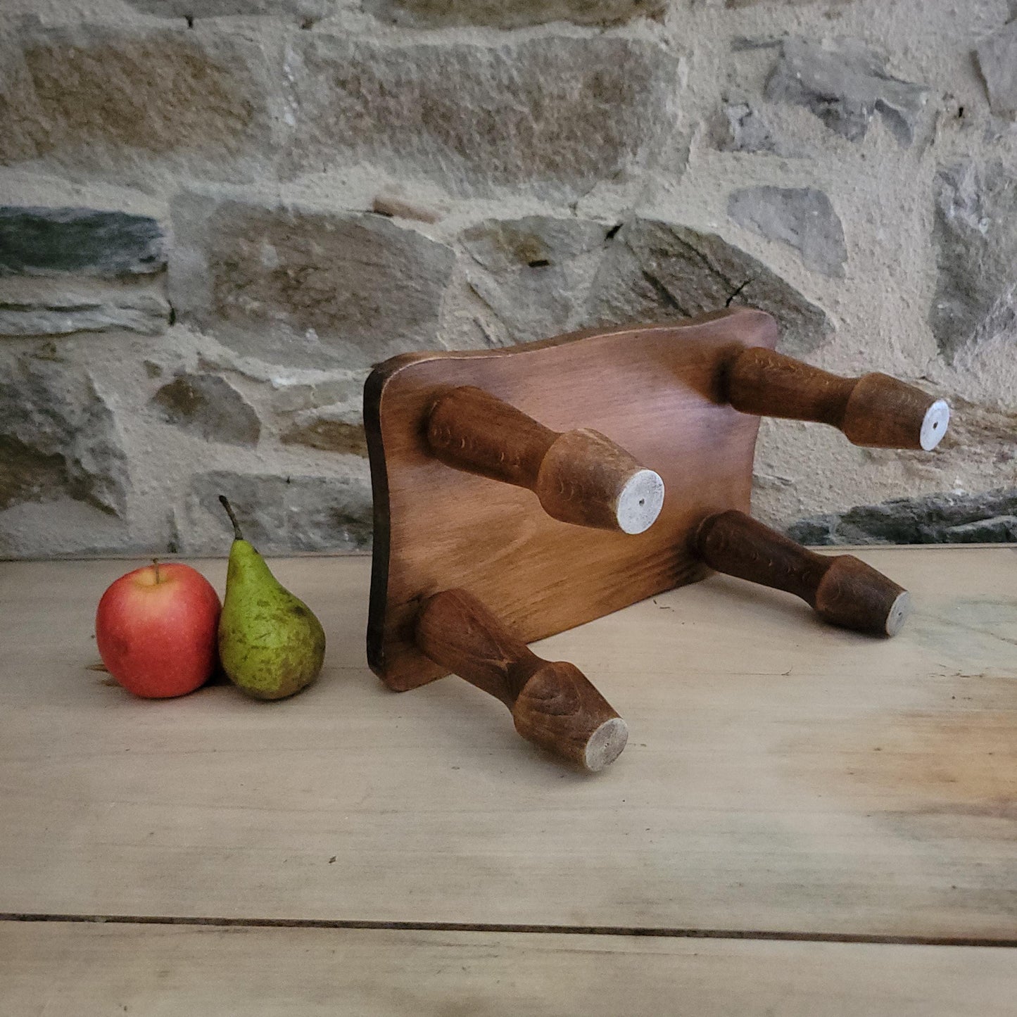 Small Vintage French Foot Stool in Solid Wood, c.1960