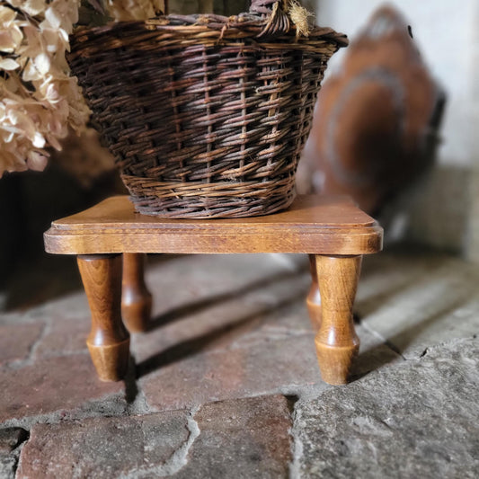 Small Vintage French Foot Stool in Solid Wood, c.1960
