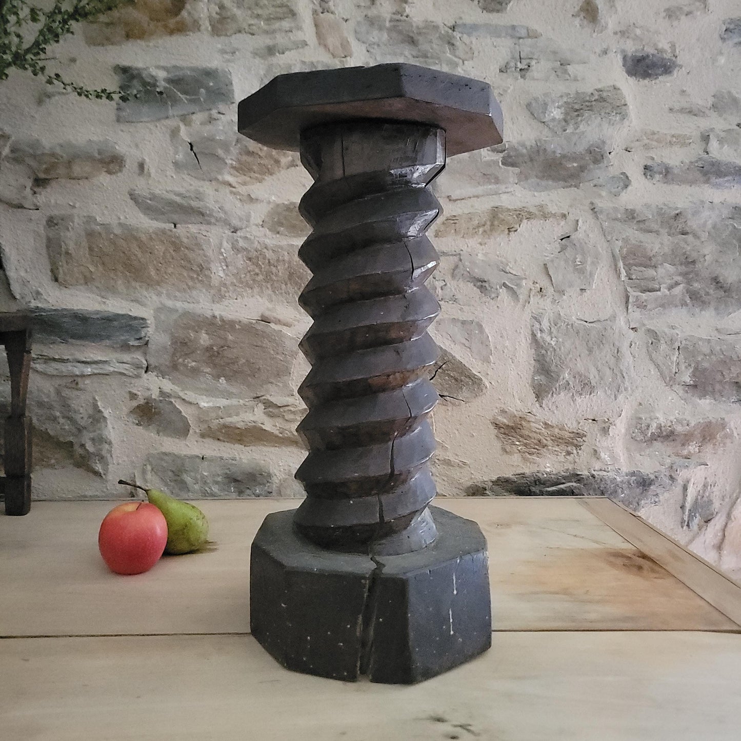 Primitive French Oak Wine Press Screw-form Plant Stand or Plinth, c.1890