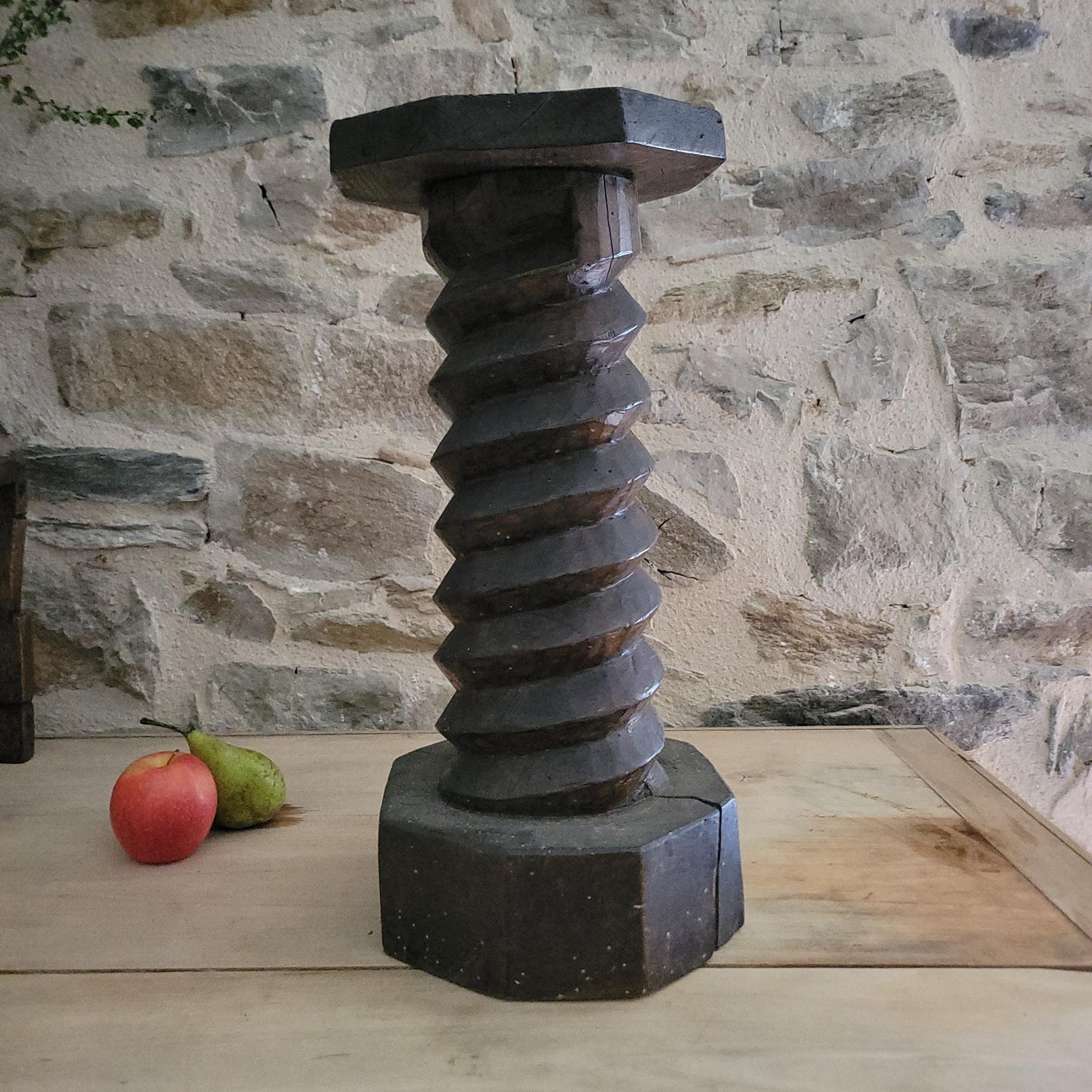 Primitive French Oak Wine Press Screw-form Plant Stand or Plinth, c.1890