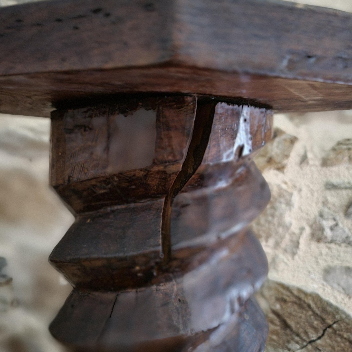 Primitive French Oak Wine Press Screw-form Plant Stand or Plinth, c.1890
