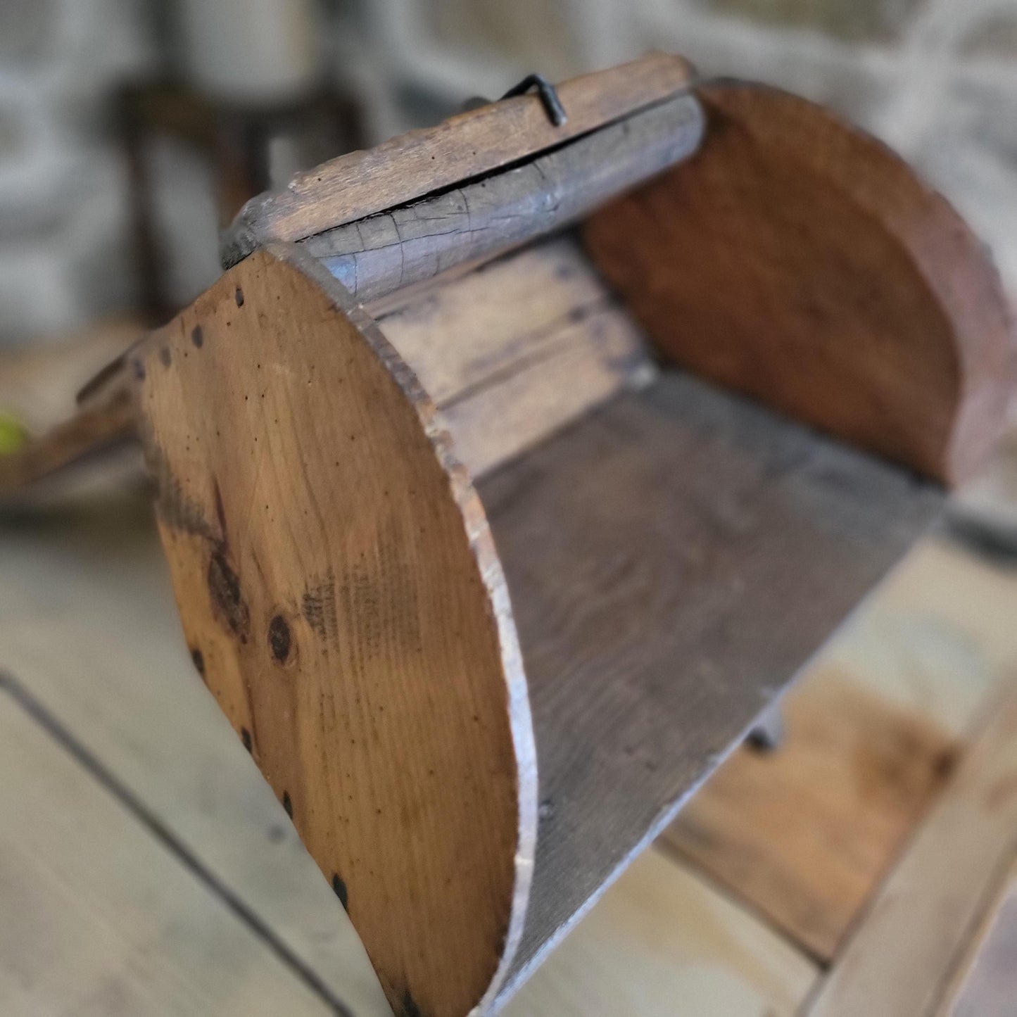 Antique French Oak Washboard with Paddle and Kneeling Stool, c.1920