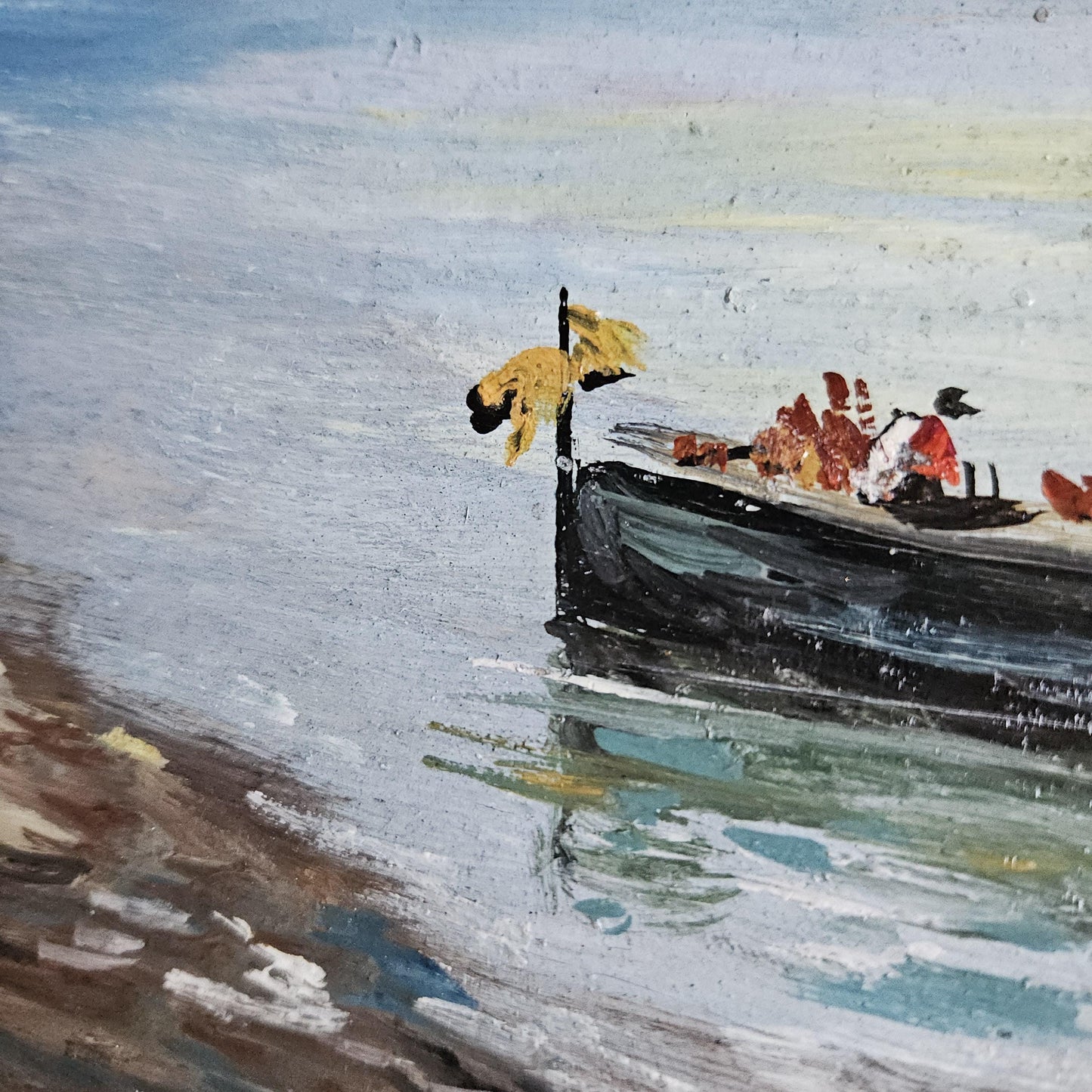 Bay of Naples Oil Painting on Board with Smoking Vesuvius, Italy c.1900