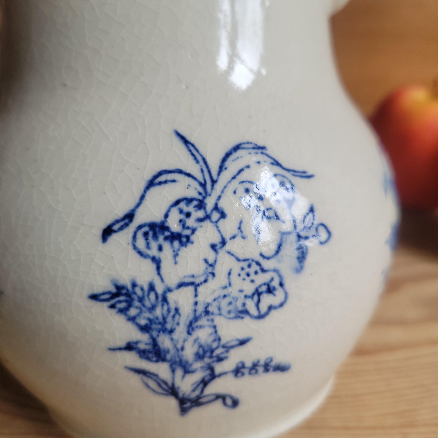 Large St Uze Milk Jug with Offset Handle and Blue Floral Decoration, France c.190