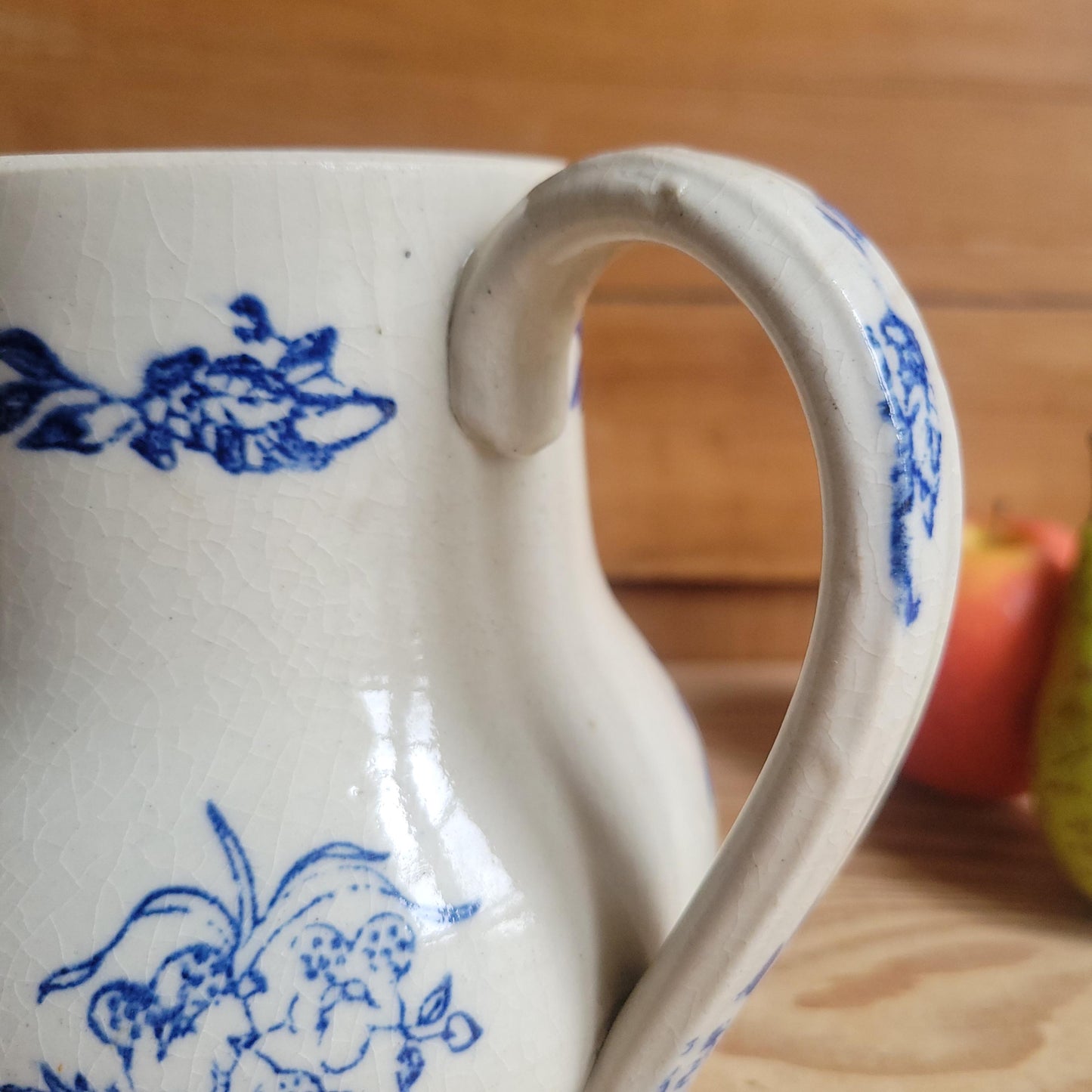 Large St Uze Milk Jug with Offset Handle and Blue Floral Decoration, France c.190