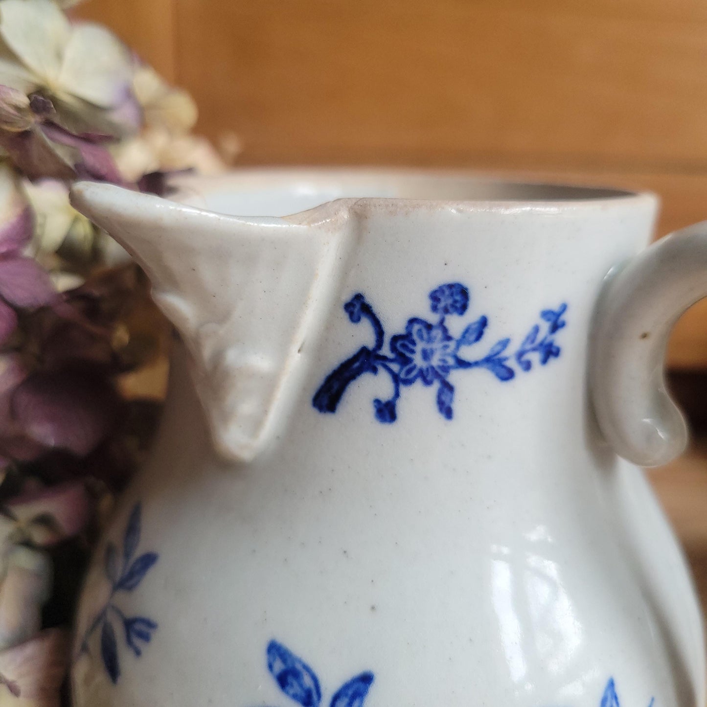 Pair of St Uze Blue and White Milk Jugs, Matching Floral Designs, France c.1910