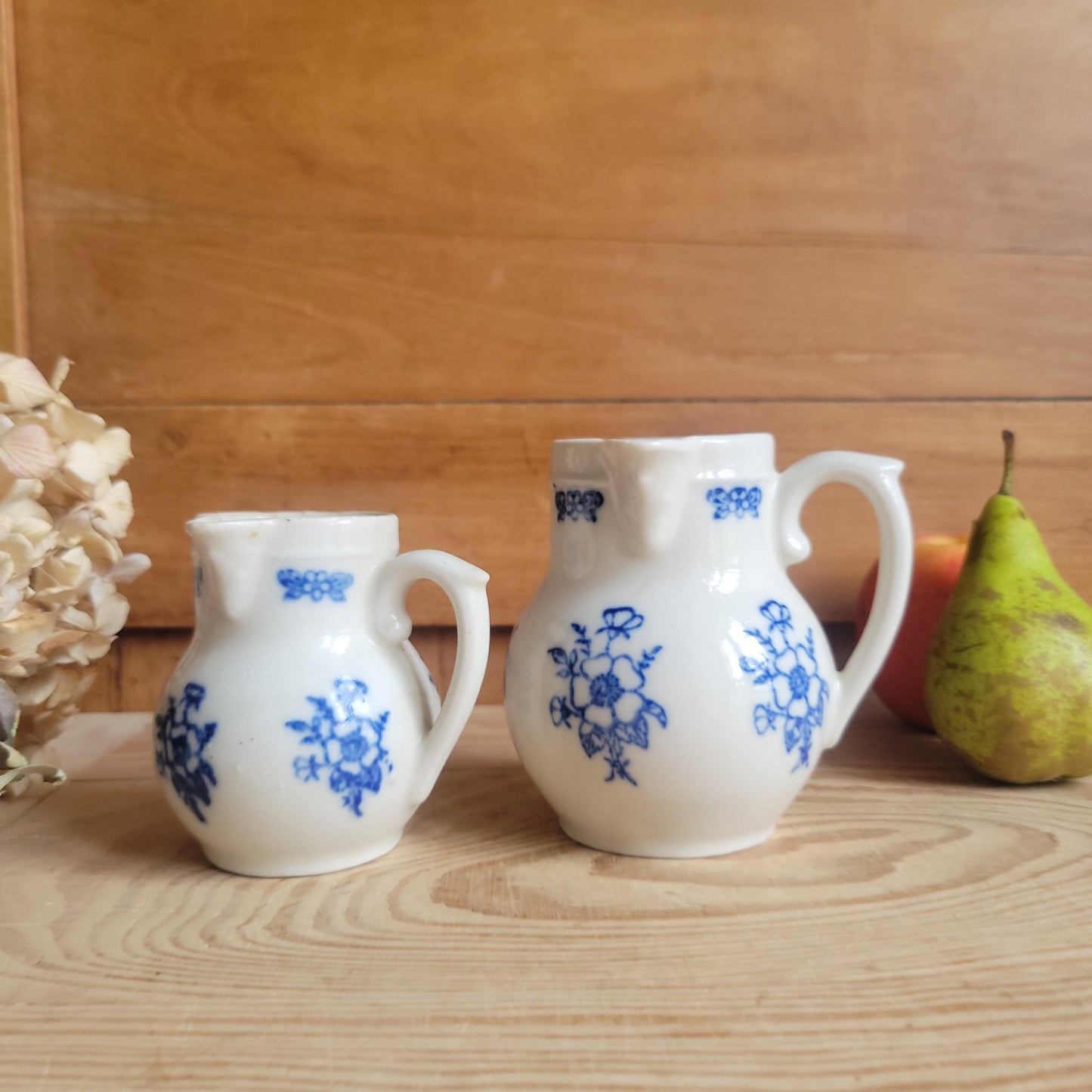 Pair of Small St Uze Pitchers with Offset Handles, France c.1900