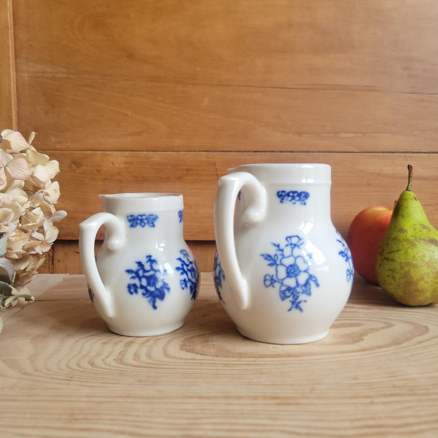 Pair of Small St Uze Pitchers with Offset Handles, France c.1900