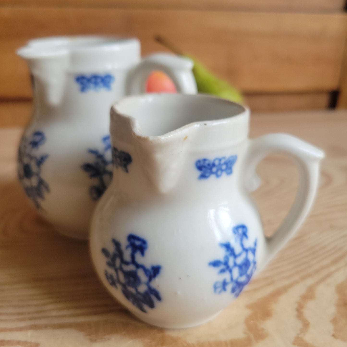 Pair of Small St Uze Pitchers with Offset Handles, France c.1900
