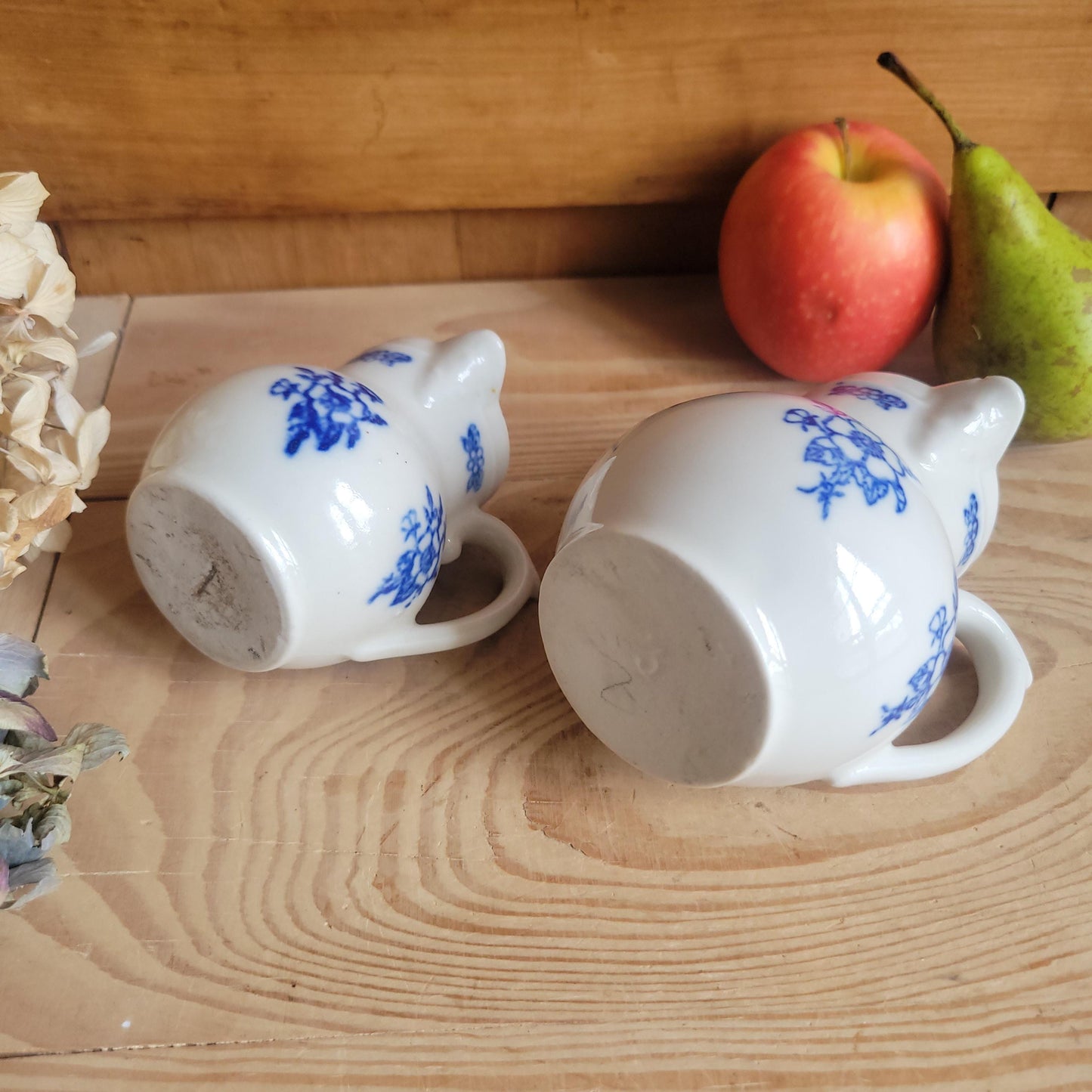 Pair of Small St Uze Pitchers with Offset Handles, France c.1900