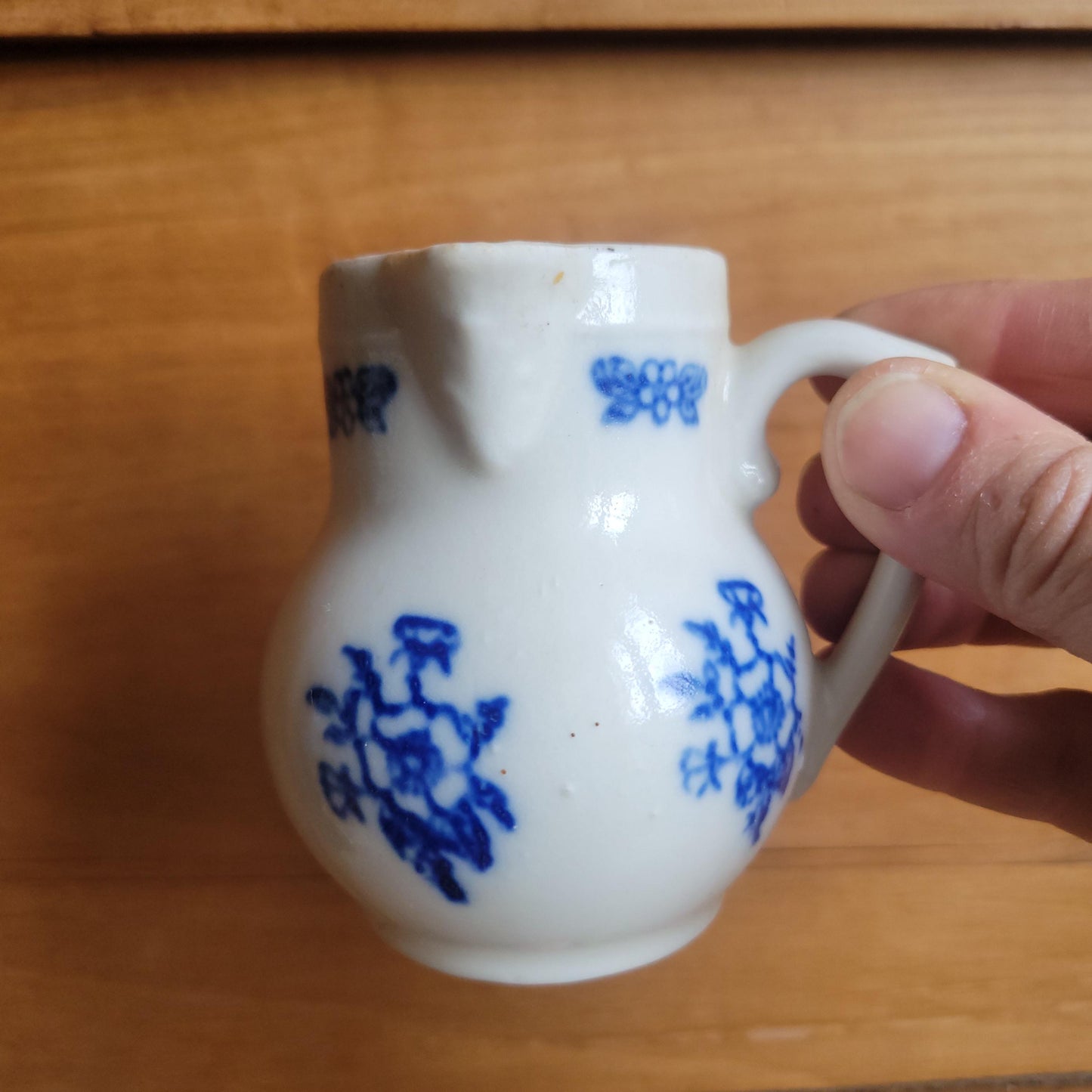 Pair of Small St Uze Pitchers with Offset Handles, France c.1900