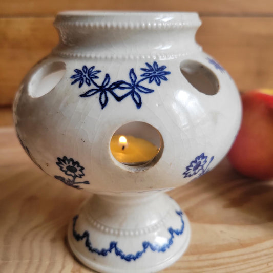 Antique stoneware St Uze blue and white floral small tulip vase St Uze France c 1900