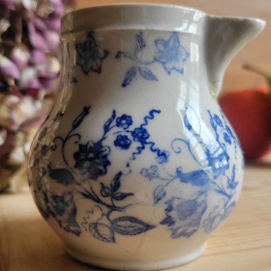 Small St Uze Pitcher with Rich Blue Floral Decoration, France c.1900