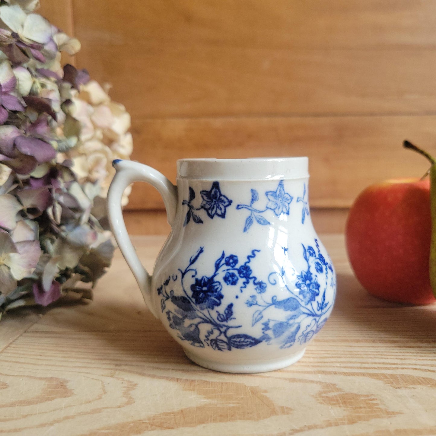 Small St Uze Pitcher with Rich Blue Floral Decoration, France c.1900