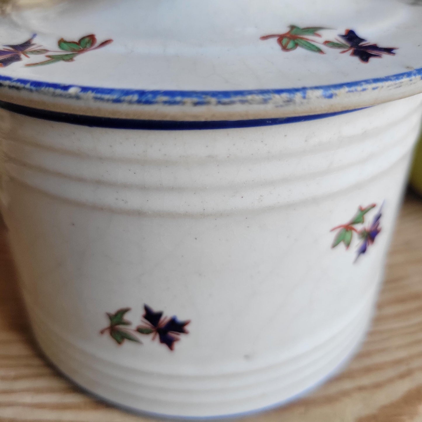 Rare St Uze Butter Keeper with Polychrome Floral Decoration, France c.1900