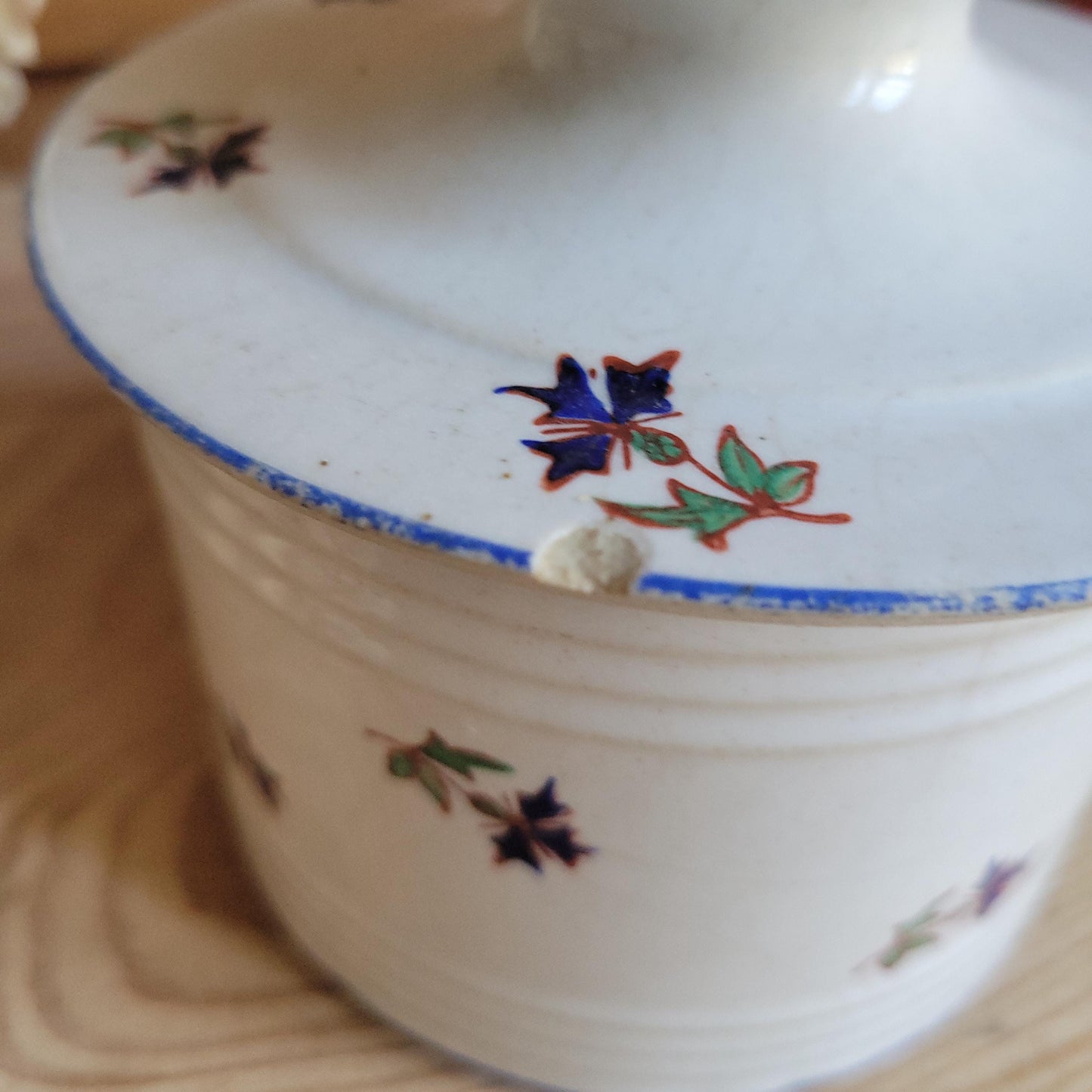 Rare St Uze Butter Keeper with Polychrome Floral Decoration, France c.1900