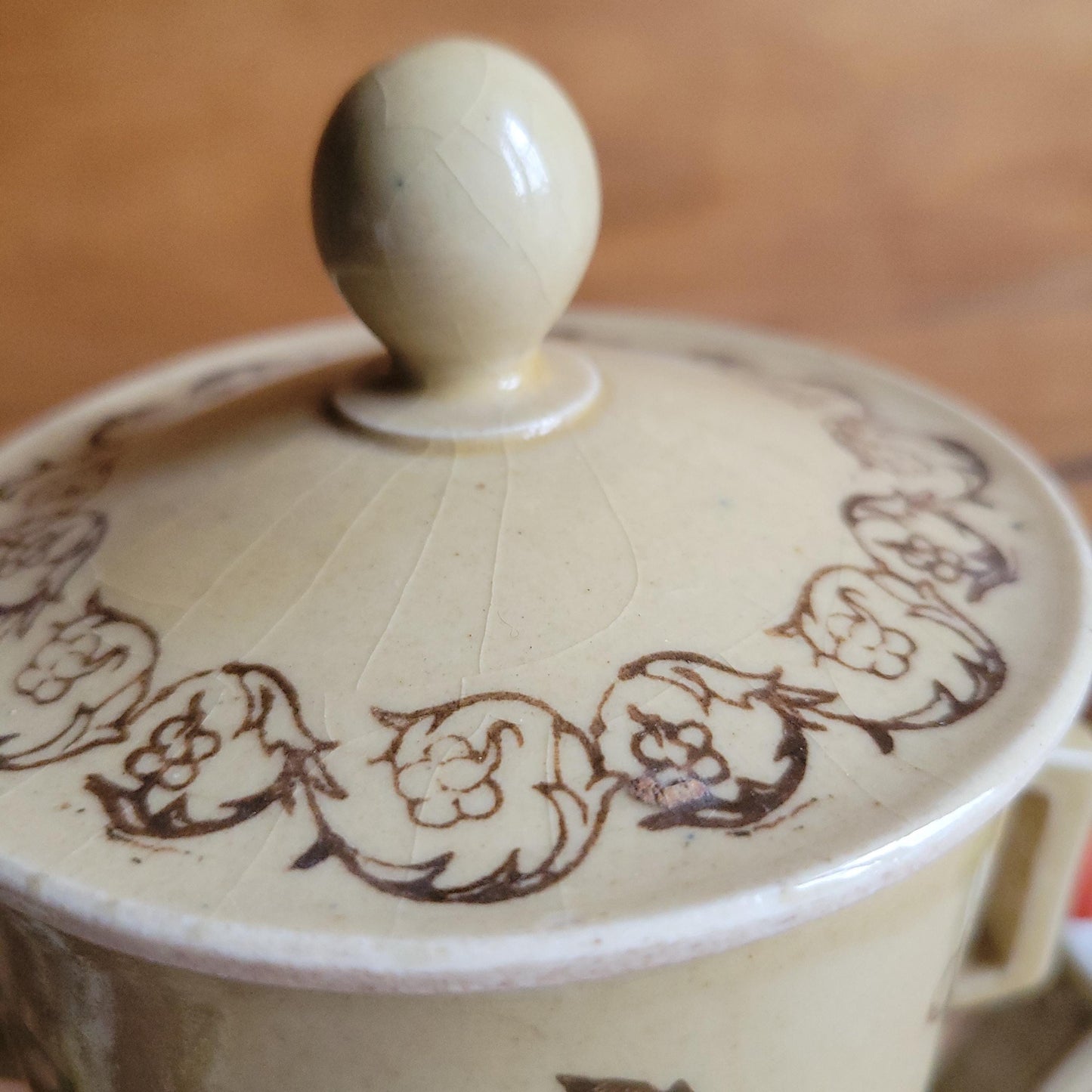 Rare Antique brown St Uze Tisane Set, Floral Stoneware, France c.1890