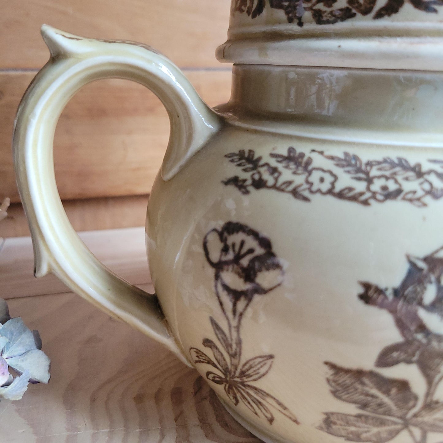 Rare Antique brown St Uze Tisane Set, Floral Stoneware, France c.1890
