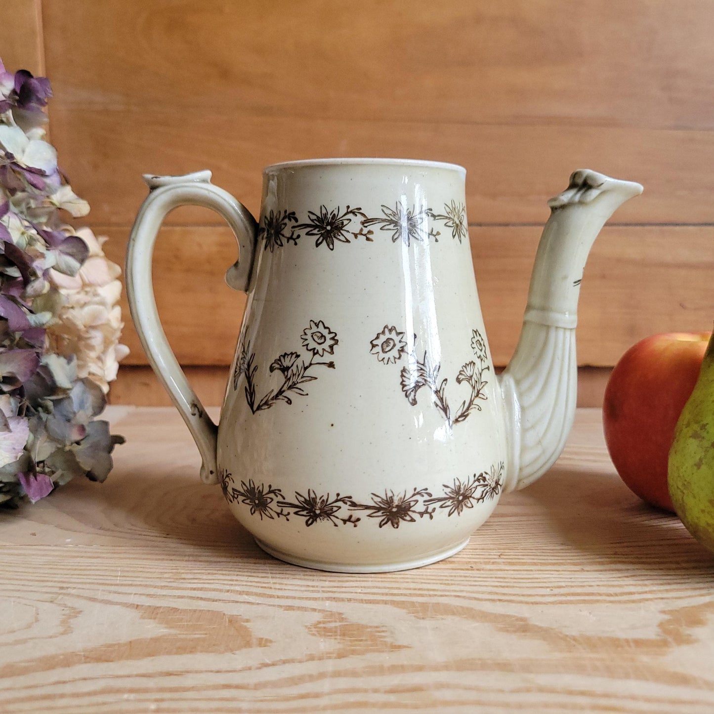 Antique Brown St Uze Teapot with Moulded Spout, France c.1920