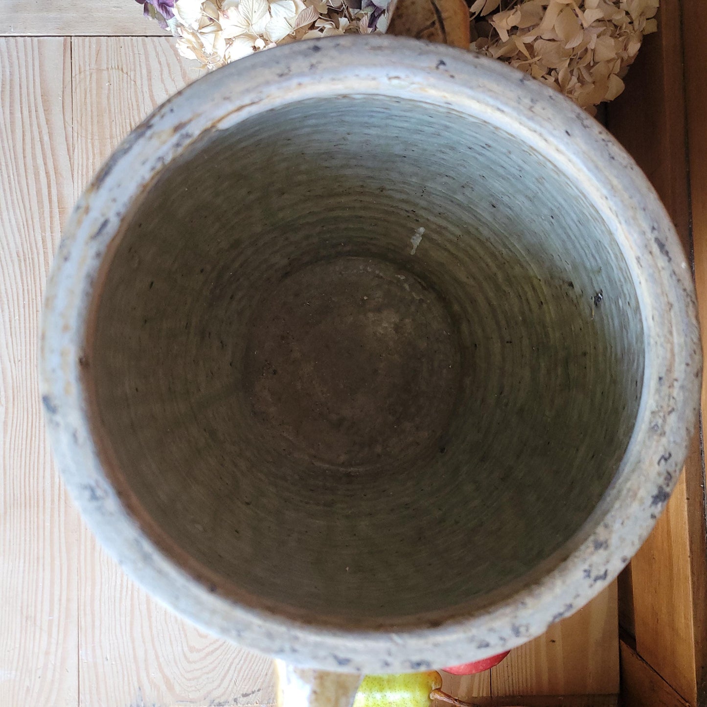 Antique French Confit Pot-two handled stoneware, pale brown part glaze and ecru ground early 1900s