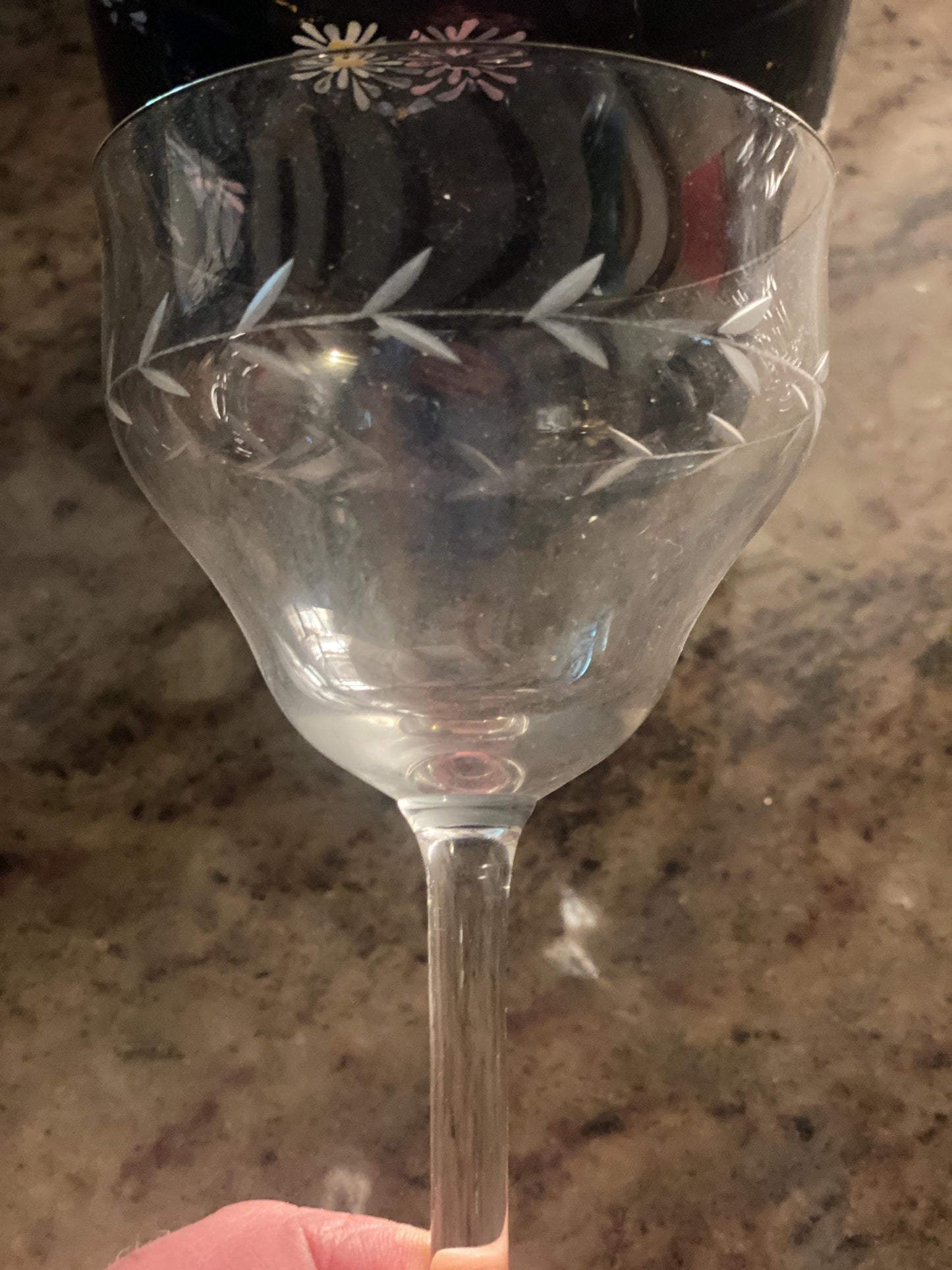 Set of 10 (9+1 free) French wine glasses, stemmed glasses for wine, engraved cut crystal c1920-1940