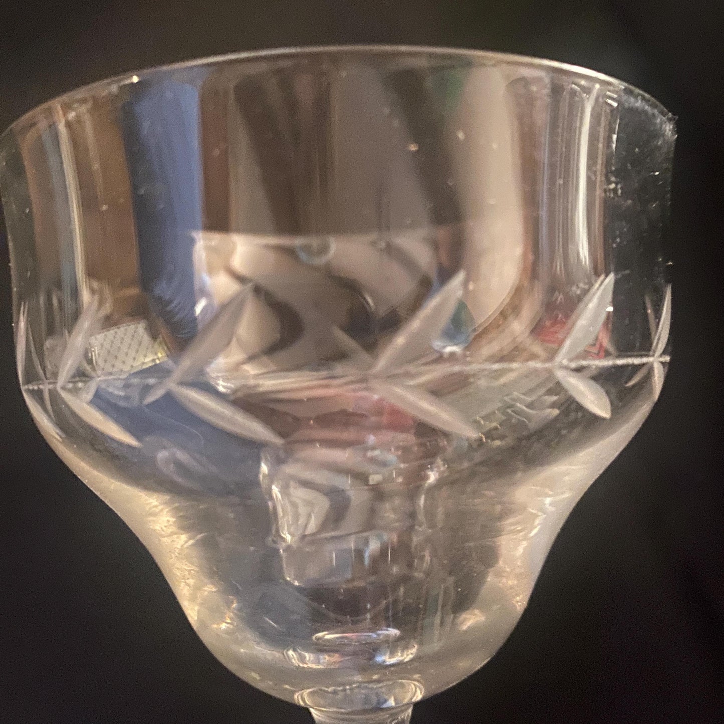 Set of 10 (9+1 free) French wine glasses, stemmed glasses for wine, engraved cut crystal c1920-1940
