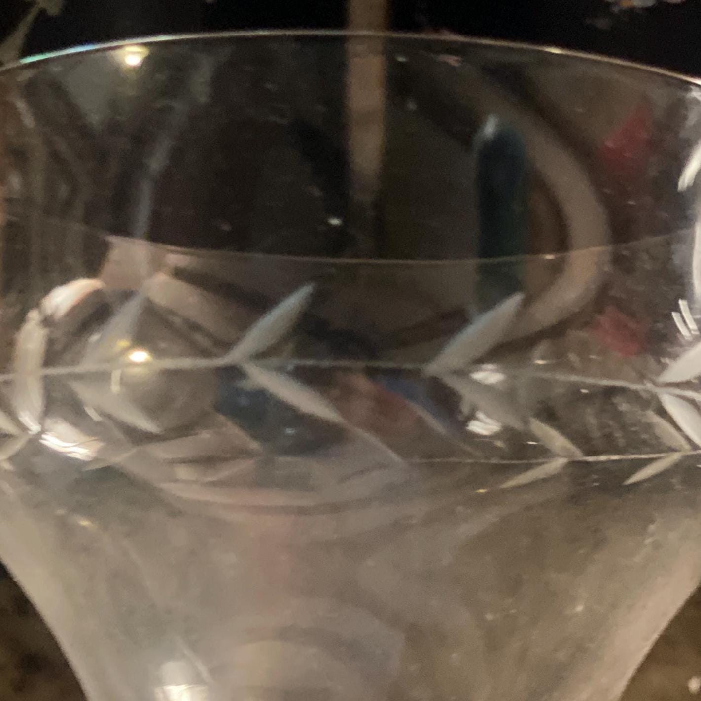 Set of 10 (9+1 free) French wine glasses, stemmed glasses for wine, engraved cut crystal c1920-1940