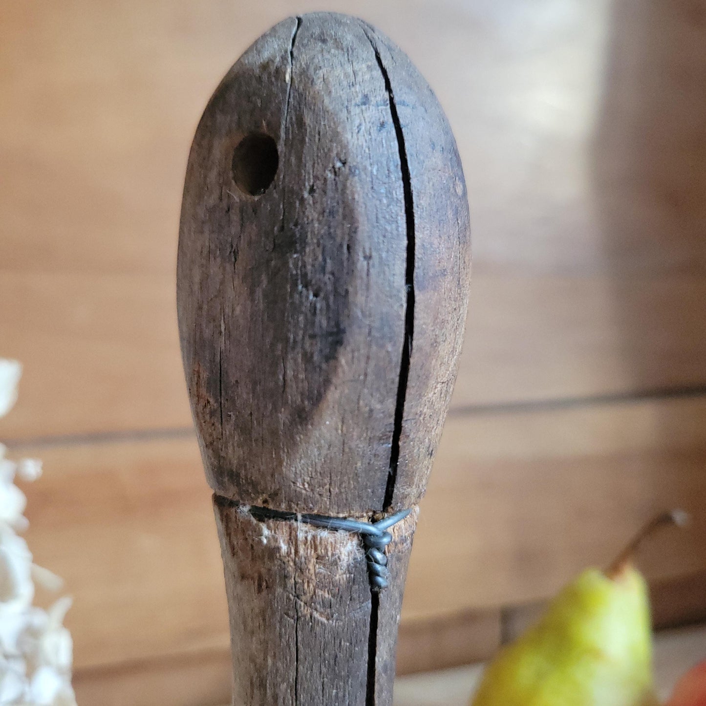Antique Brass Hand Bell with Repaired Wooden Handle, France c.1870