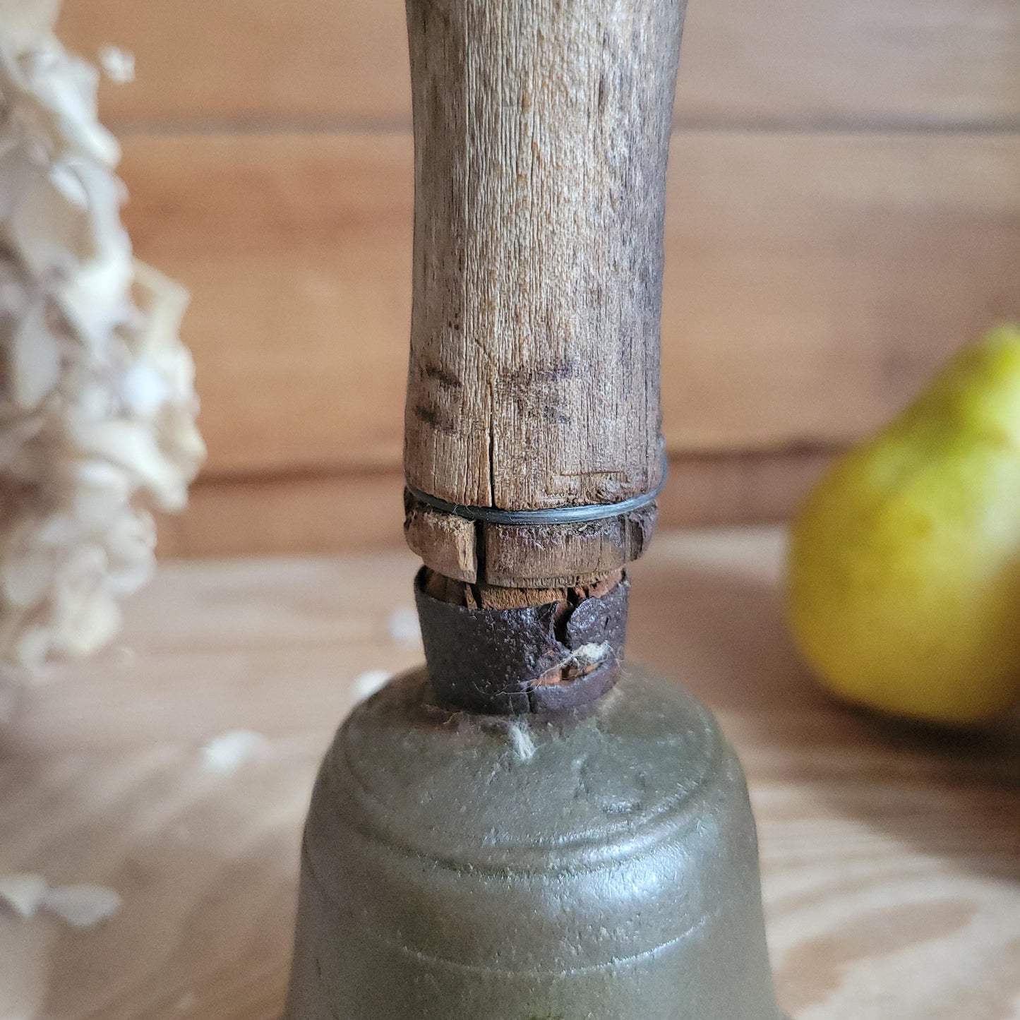 Antique Brass Hand Bell with Repaired Wooden Handle, France c.1870