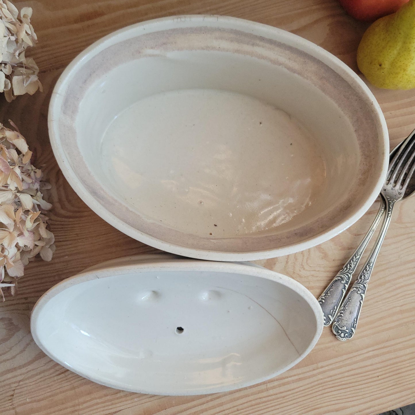 Large St Uze lidded terrine dish with Blue Floral & rabbit decoration, France c.1900
