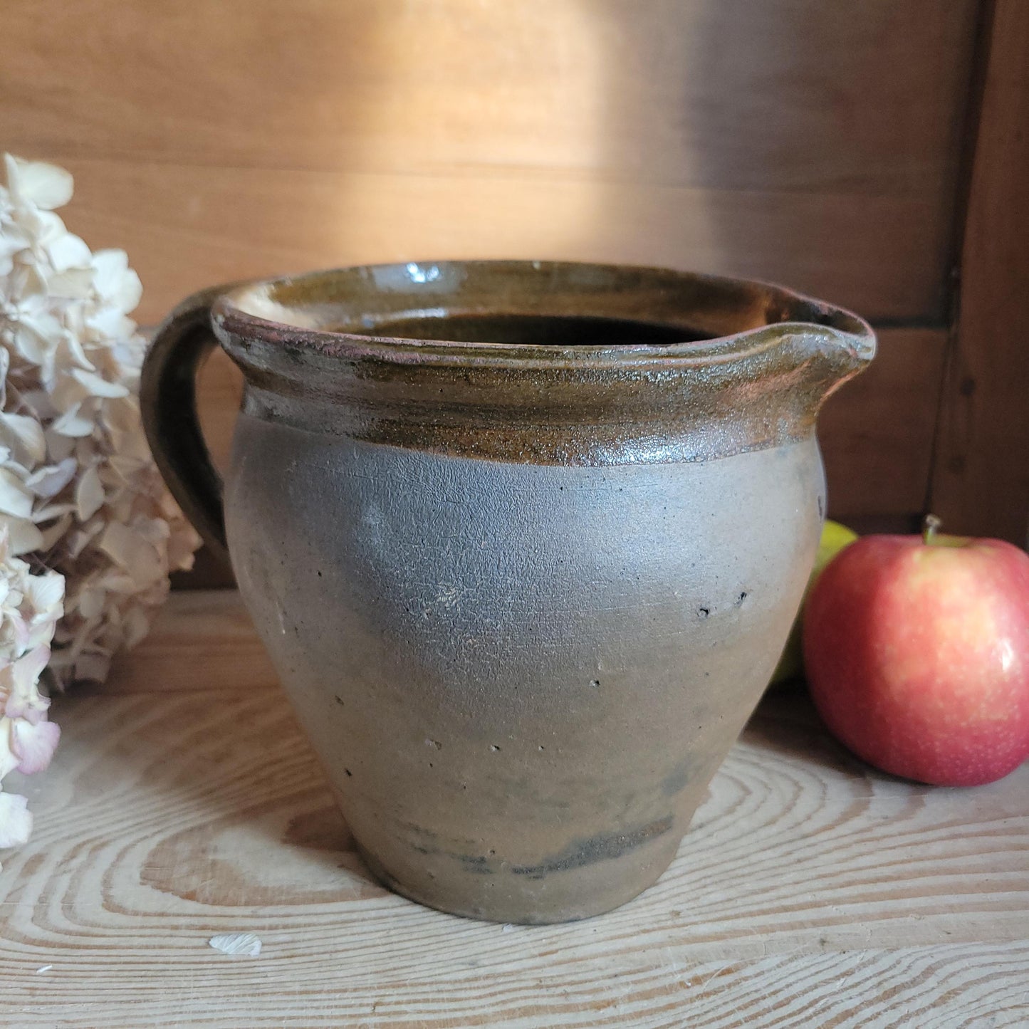 Antique Stoneware Jug, Part Glazed Interior and Rim, Dijon Region France c.1920