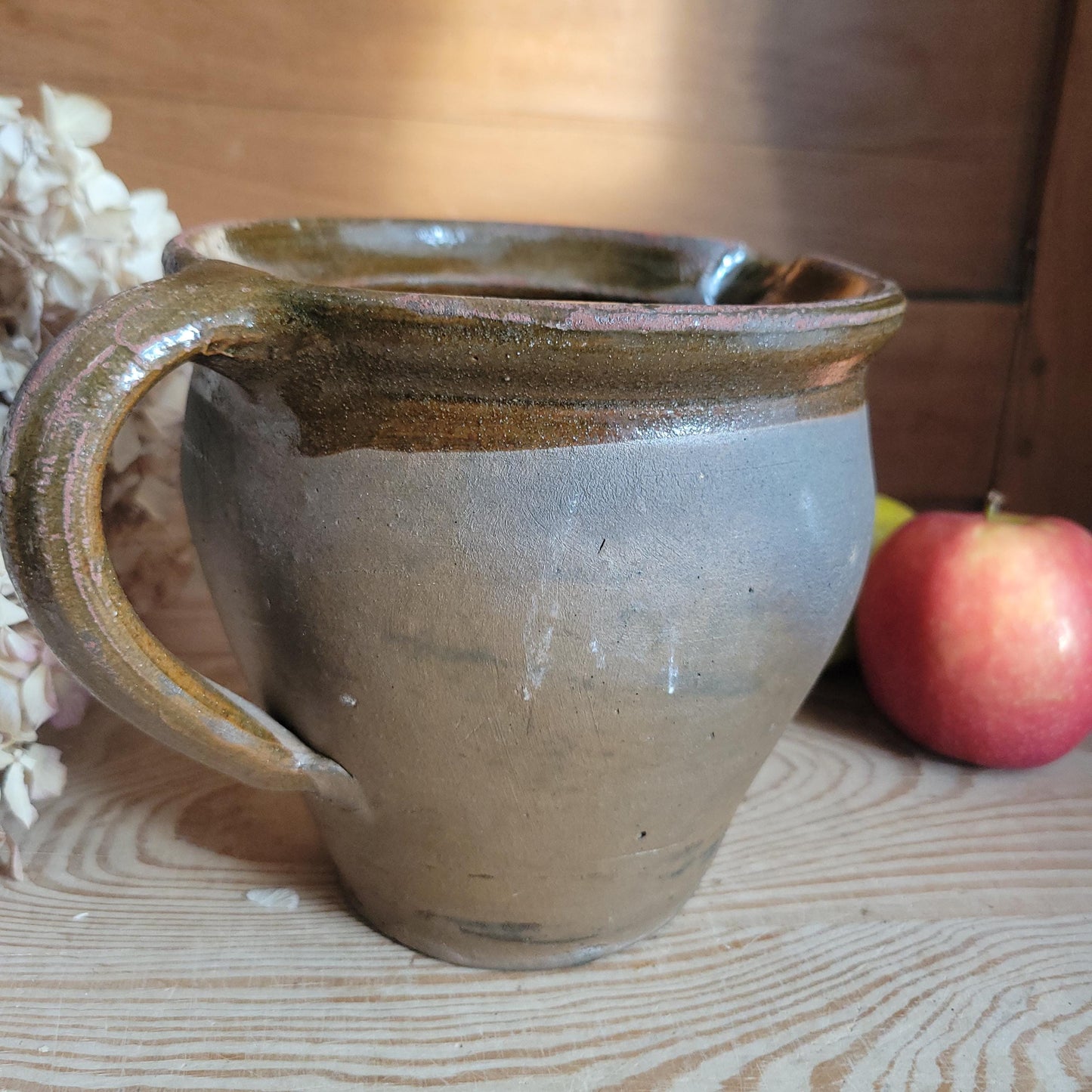 Antique Stoneware Jug, Part Glazed Interior and Rim, Dijon Region France c.1920