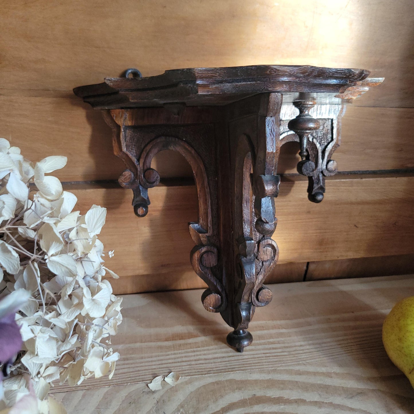 Antique Ornamental Wooden Shelf, Henri II Revival Style, France c.1900