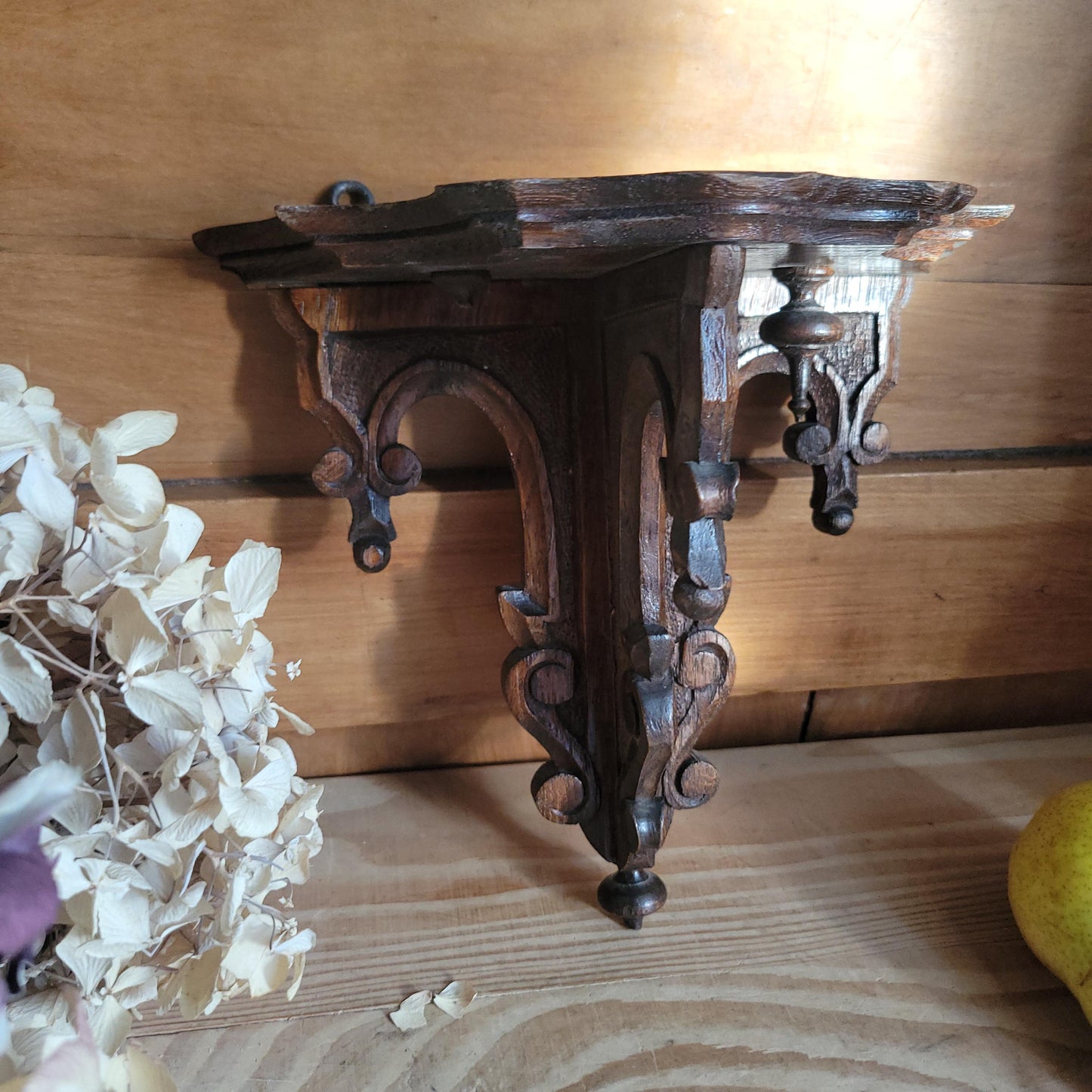 Antique Ornamental Wooden Shelf, Henri II Revival Style, France c.1900