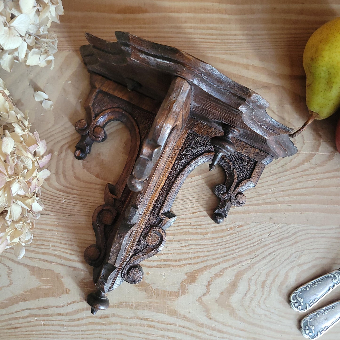 Antique Ornamental Wooden Shelf, Henri II Revival Style, France c.1900