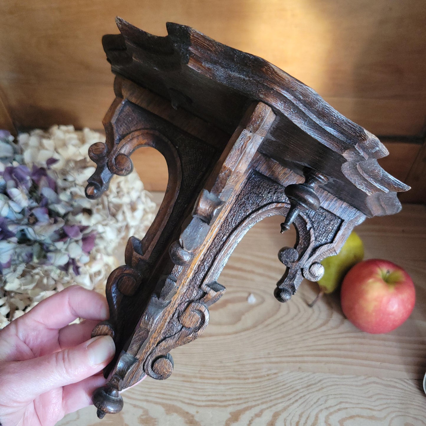 Antique Ornamental Wooden Shelf, Henri II Revival Style, France c.1900