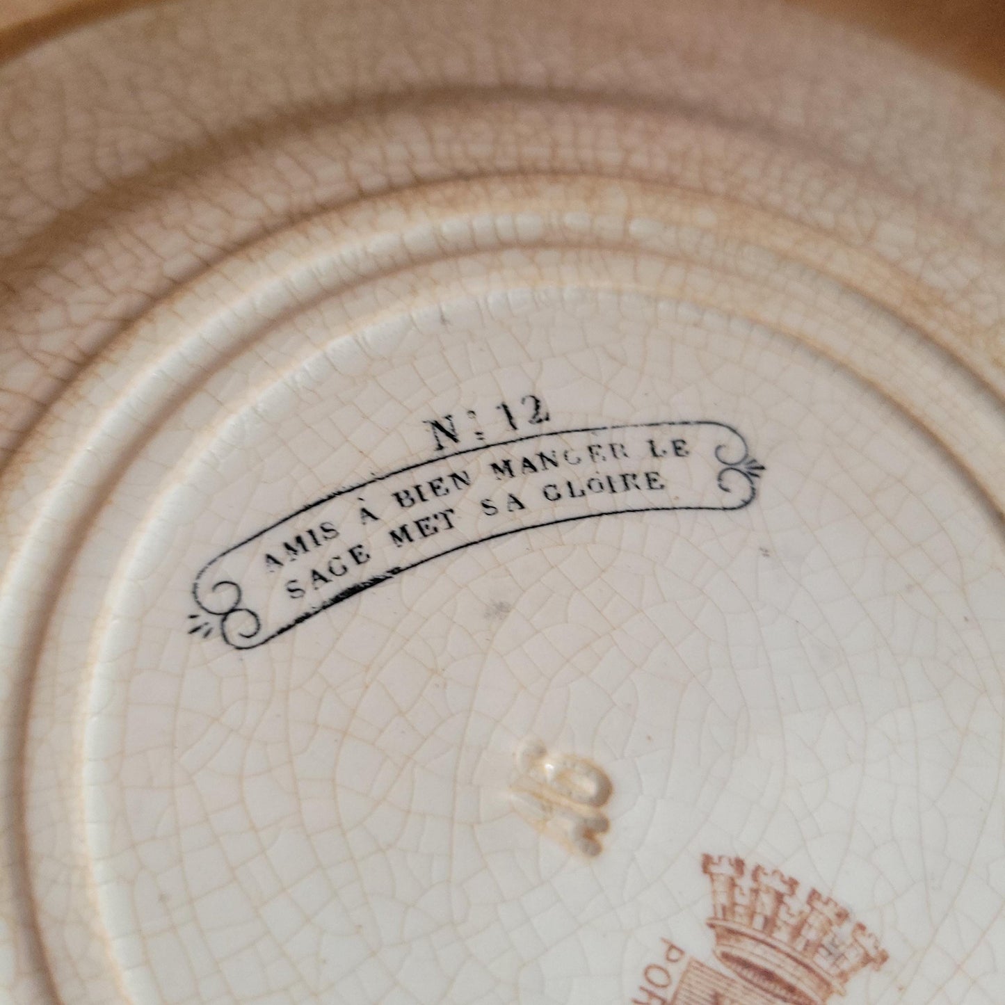 Set of Three Parlant Plates by Gien, Black and Brown Transferware with Musical and Riddle Themes, France c.1880
