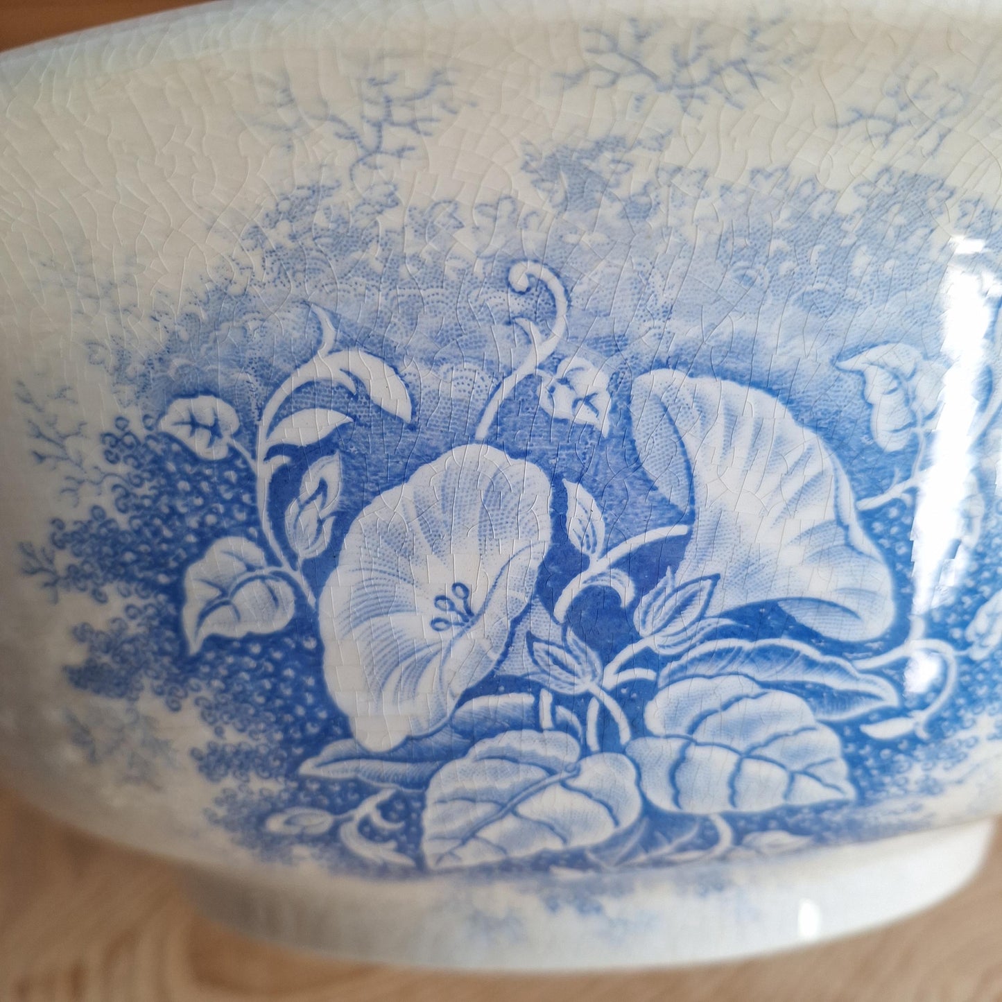 French antique blue Victorian transferware pitcher / water jug and basin in blue and white 'Jardiniere' by U&C Sarreguemines, France c1890