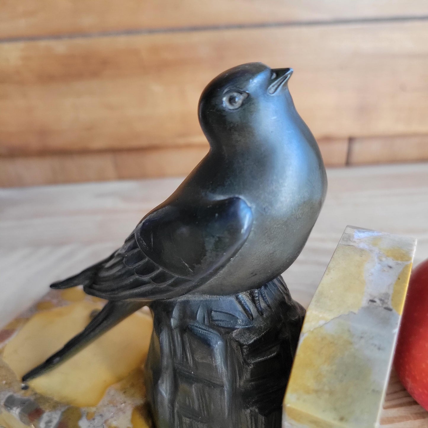Swallow bird vintage bookend French Art Deco c 1920, bronze on marble base