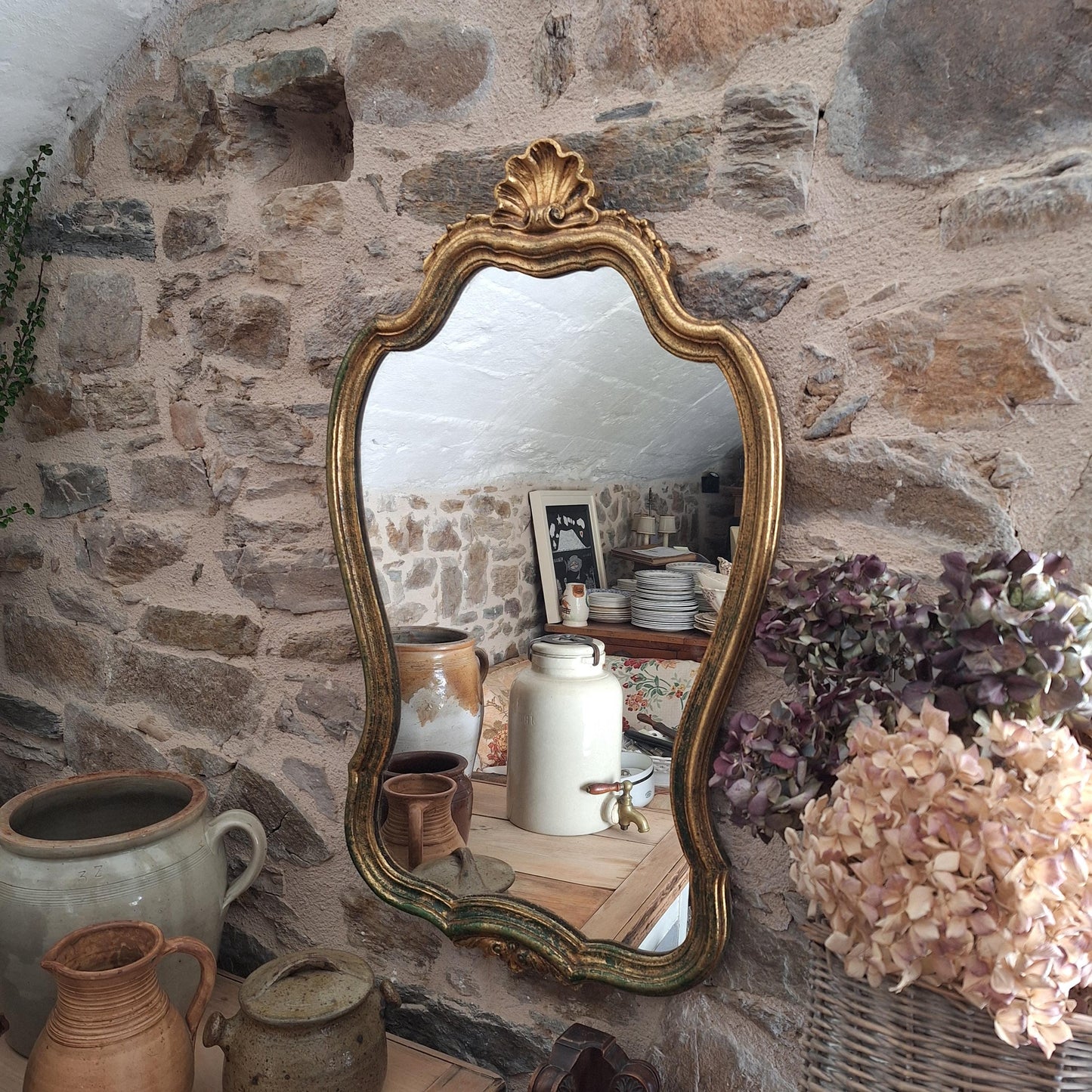 Large Antique French Oval Gilt Mirror Scallop Shell Frame c1900