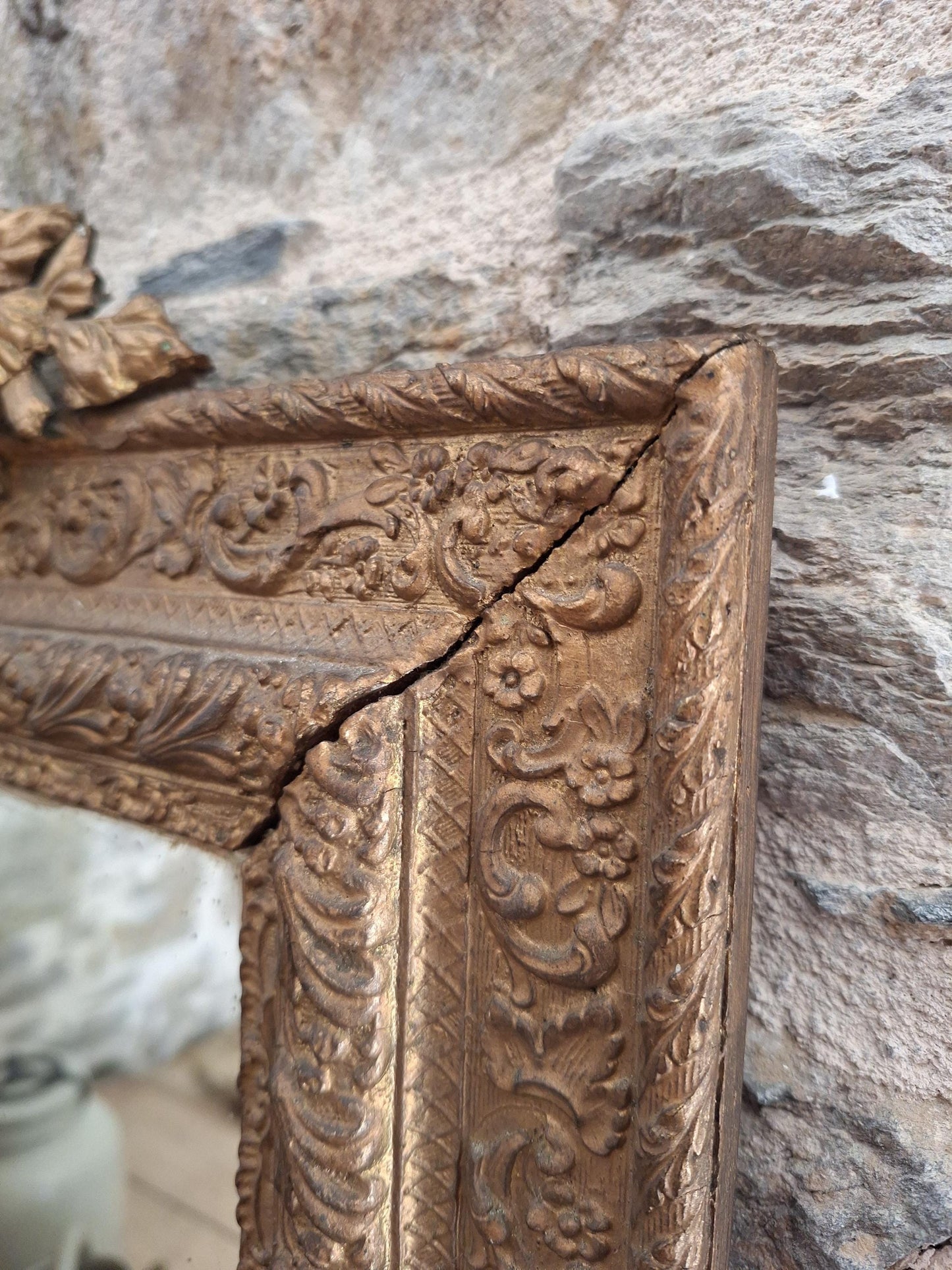 Antique French Rectangular Mirror Ornate Frame Birds Flowers c1900