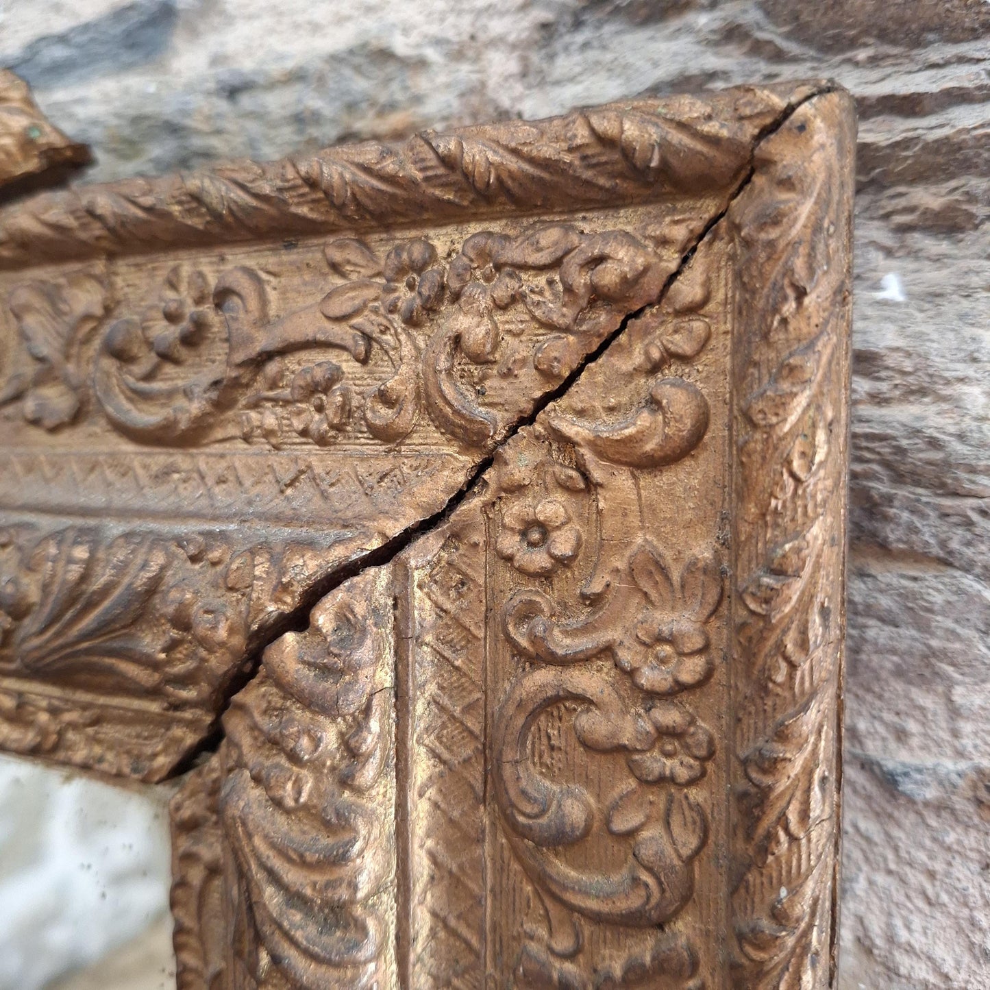 Antique French Rectangular Mirror Ornate Frame Birds Flowers c1900