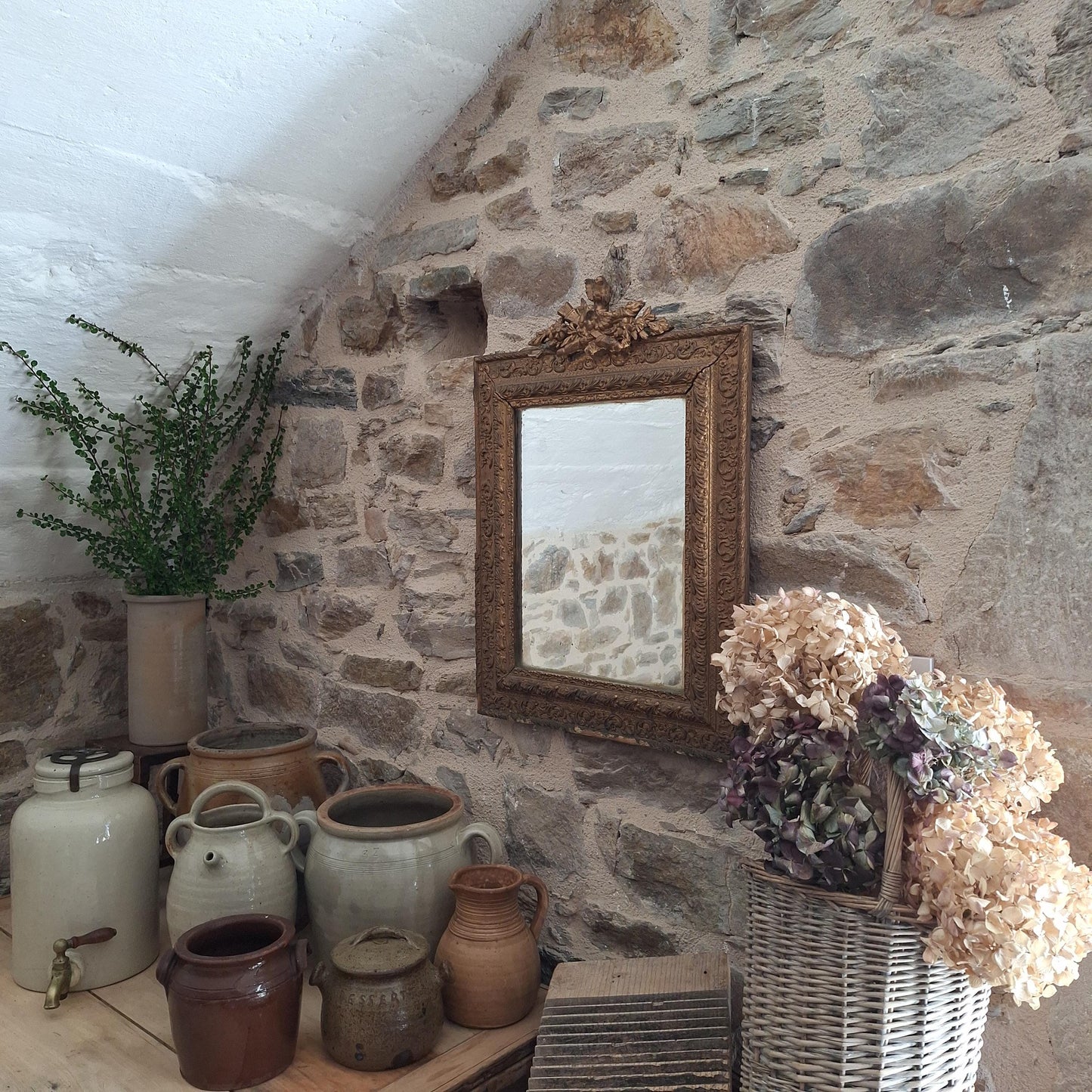 Antique French Rectangular Mirror Ornate Frame Birds Flowers c1900